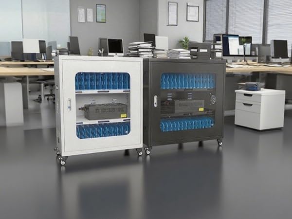 20 Device Mobile Charging Cart for Chromebook, Laptop and Tablet Charging and Storage Cart, Fully Assembled Locking Mobile Charging Cabinet Suitable for Classroom Office School (Black, 20-Device)