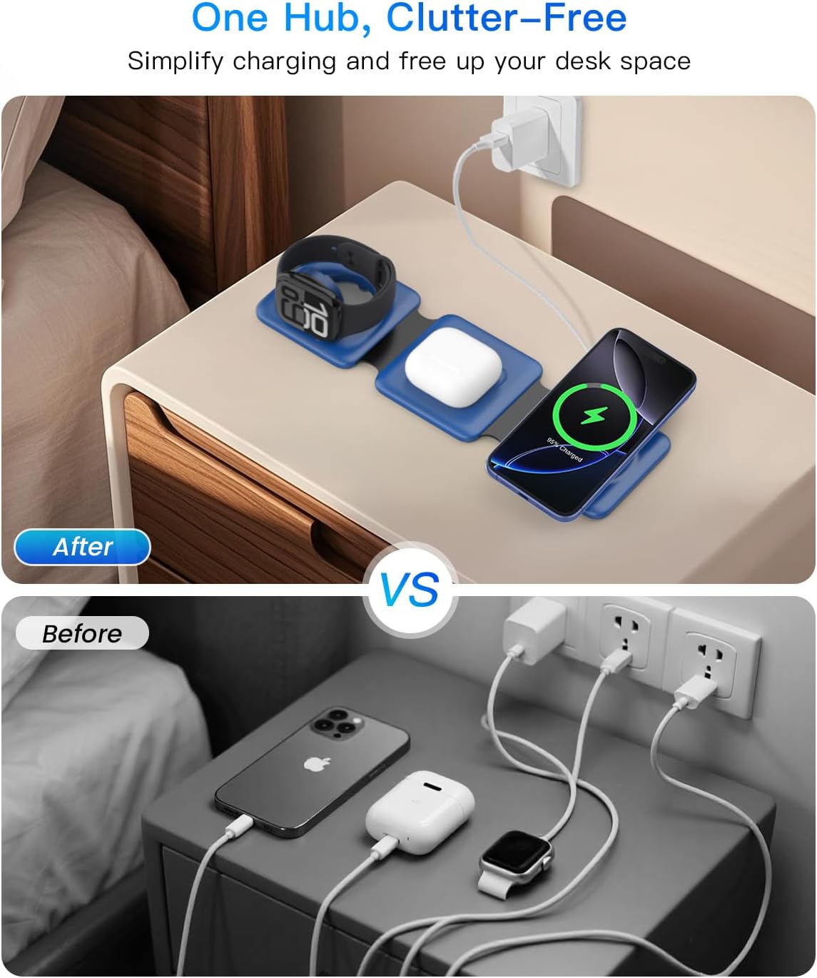 Charging Station for Apple Devices - 3 in 1 Magnetic Foldable Wireless Charger Dock - Travel Charging Pad for MagSafe iPhone 16 15 14 13 12 Pro Max Plus Watch & Airpods