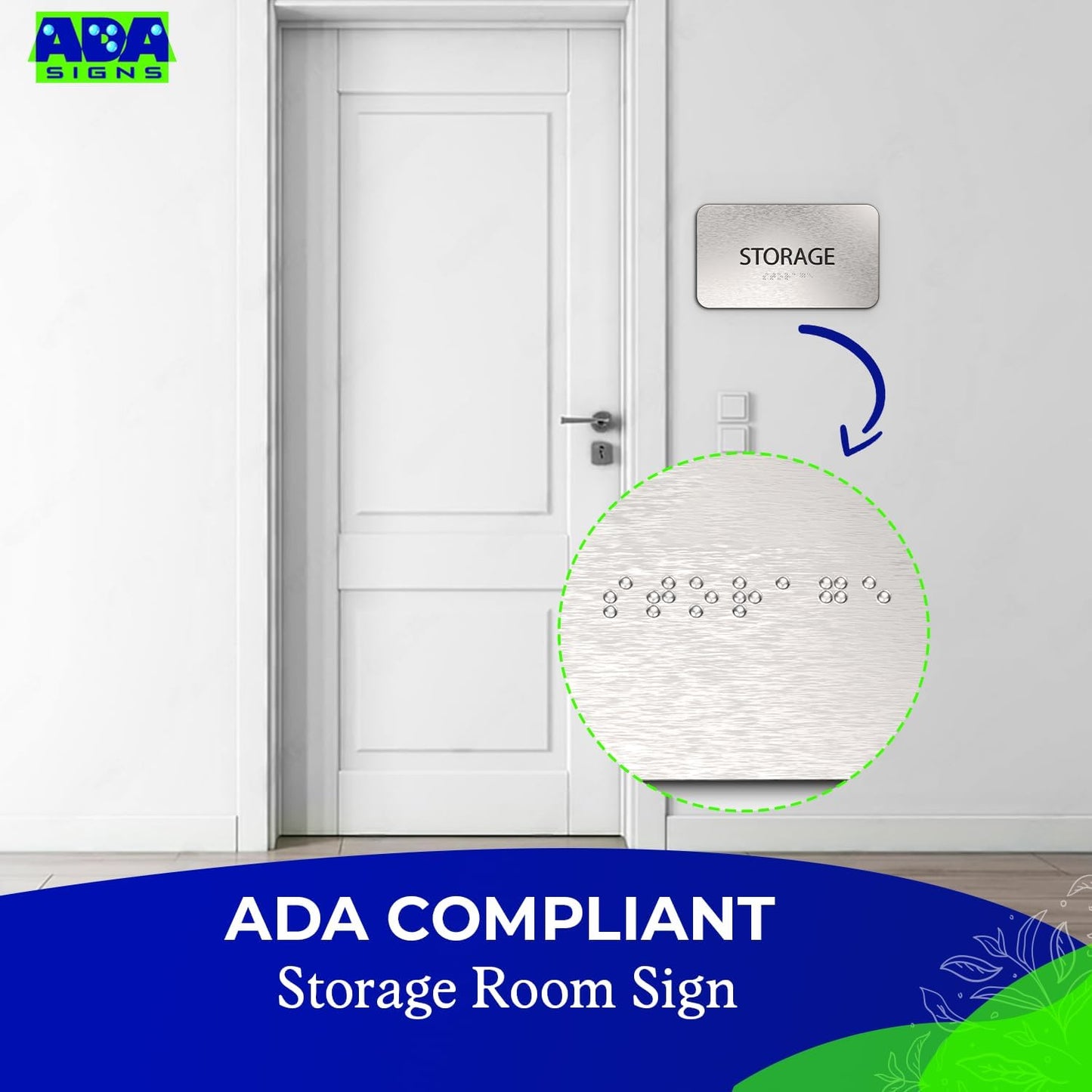 ADASigns Storage Room Sign 7โx4โ - Durable Brushed Aluminum with Grade 2 Braille - Easy Installation with Strong Adhesive Tape - ADA Compliant Storage Signs for Business, Restaurants & Offices