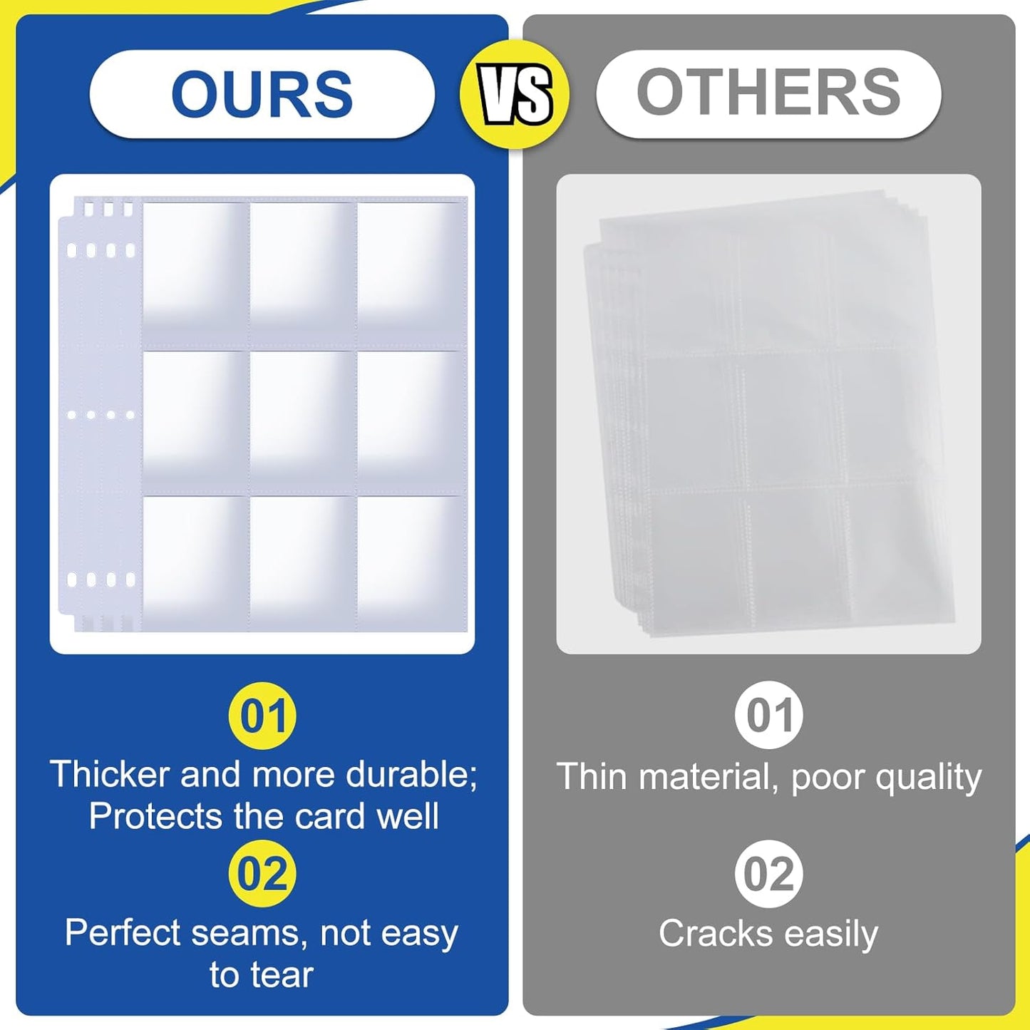 1080 Pockets Card Sleeves Binder Sheets, 9 Pocket Card Sleeves for 3 Ring Binder, Trading Cards Sleeves Fit for Baseball, Football, Game, Business Cards(60 Pages)