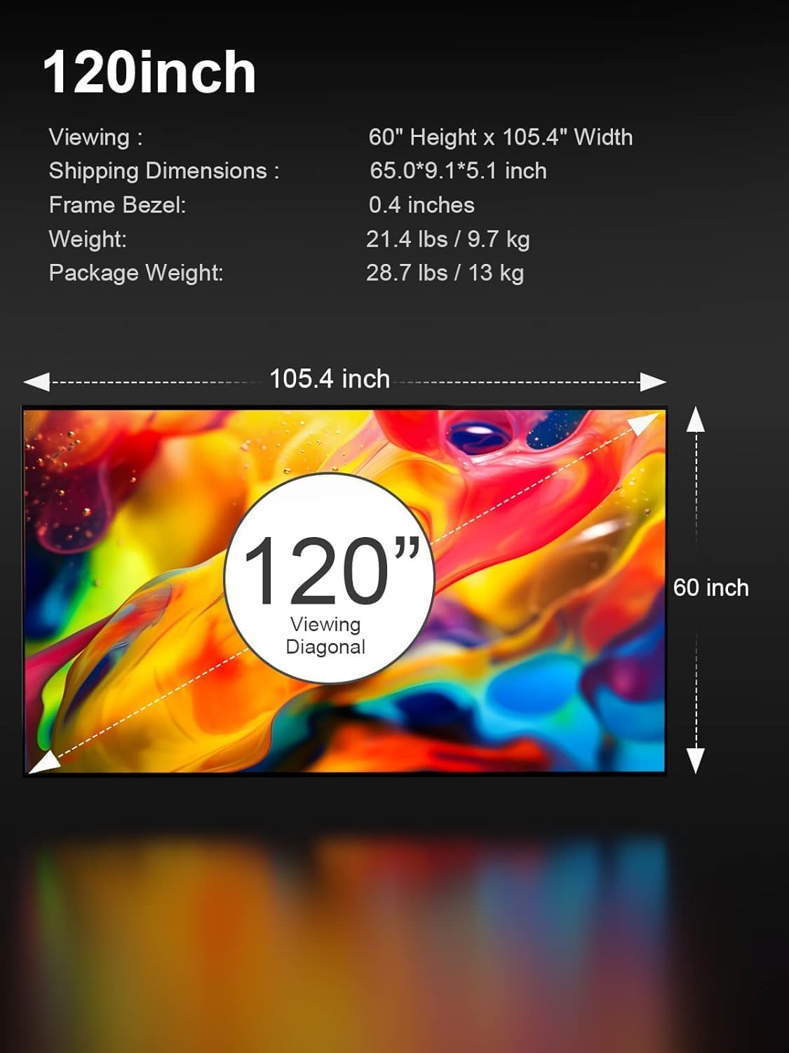 AWOL VISION 120" Fixed Frame Projector Screen, 1.3 dB Peak Gain, The Perfect Combo with LTV-2500, 80% Picture Quality Improved, 4K / 8K Ultra HD, Active 3D Wall Mount Projector Screen, MW-120