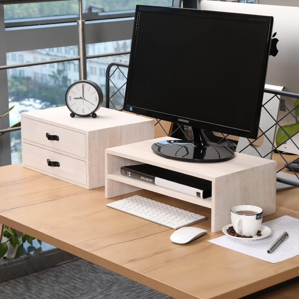 Desk Organizer Drawers for Office Supplies Kitchen Storage - Wood Makeup Organizer Box/Countertop Drawers Chest for Dresser Wooden Cabinet Printer Stand Machine Shelf White (FAX2C-WH)