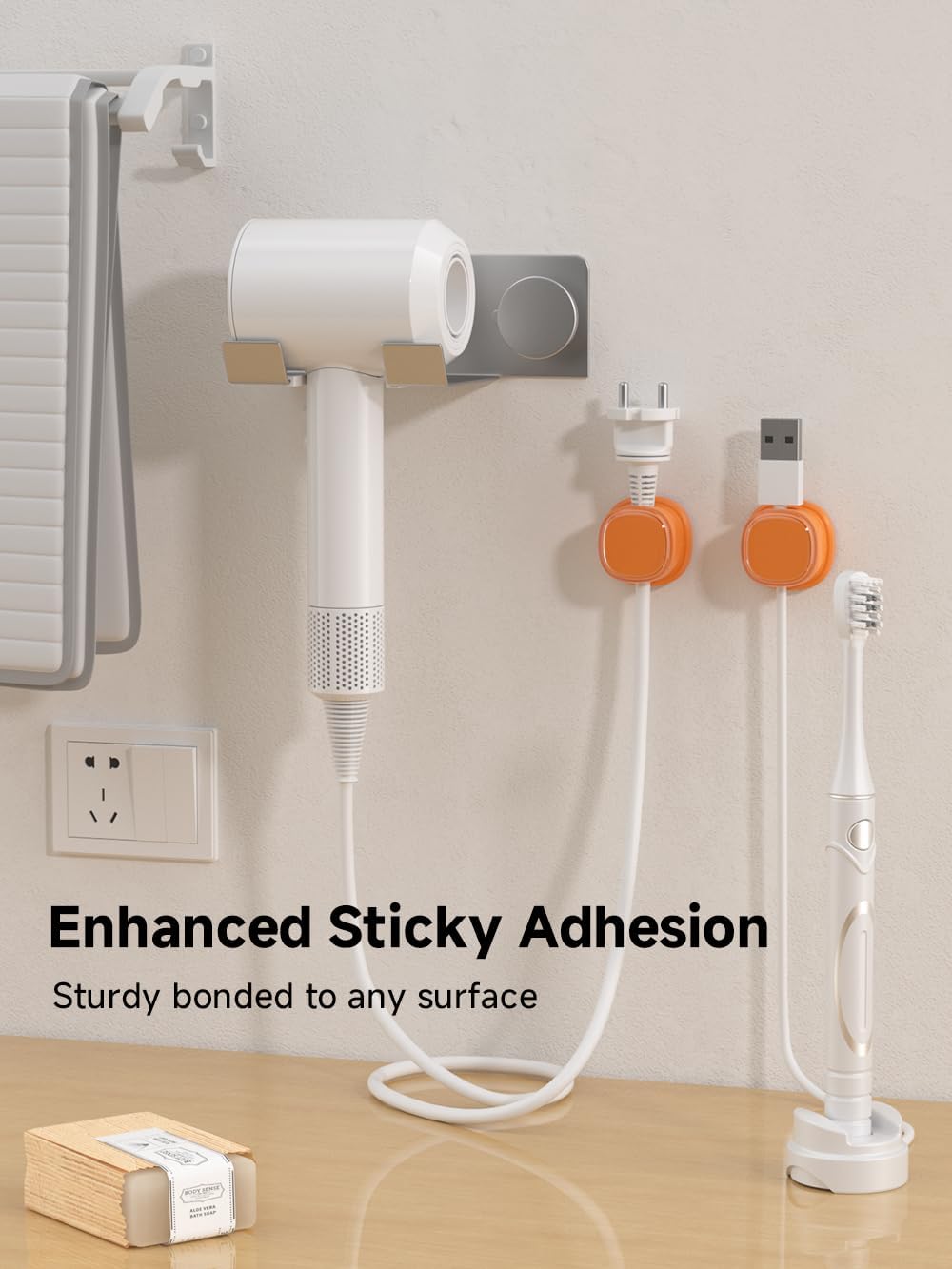 9 Pack Cord Organizer, Spring Cable Management, Adhesive Cute Cable Holder Clips, Phone Charger Wire Keeper for Desk Nightstand Car Office (9-Pack Orange)