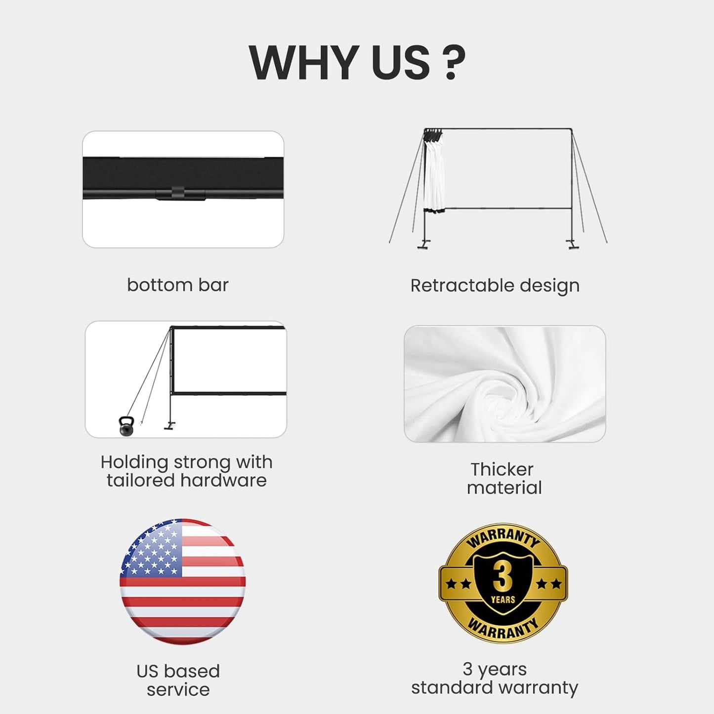 Projector Screen with Stand, 120 Inch, 16:9 Outdoor Portable Screen, Unique Retractable Design for Yard,Patio,Camping,Night Party,Office, School Indoor Use, Washable Fordable White Screen by IOLIEO