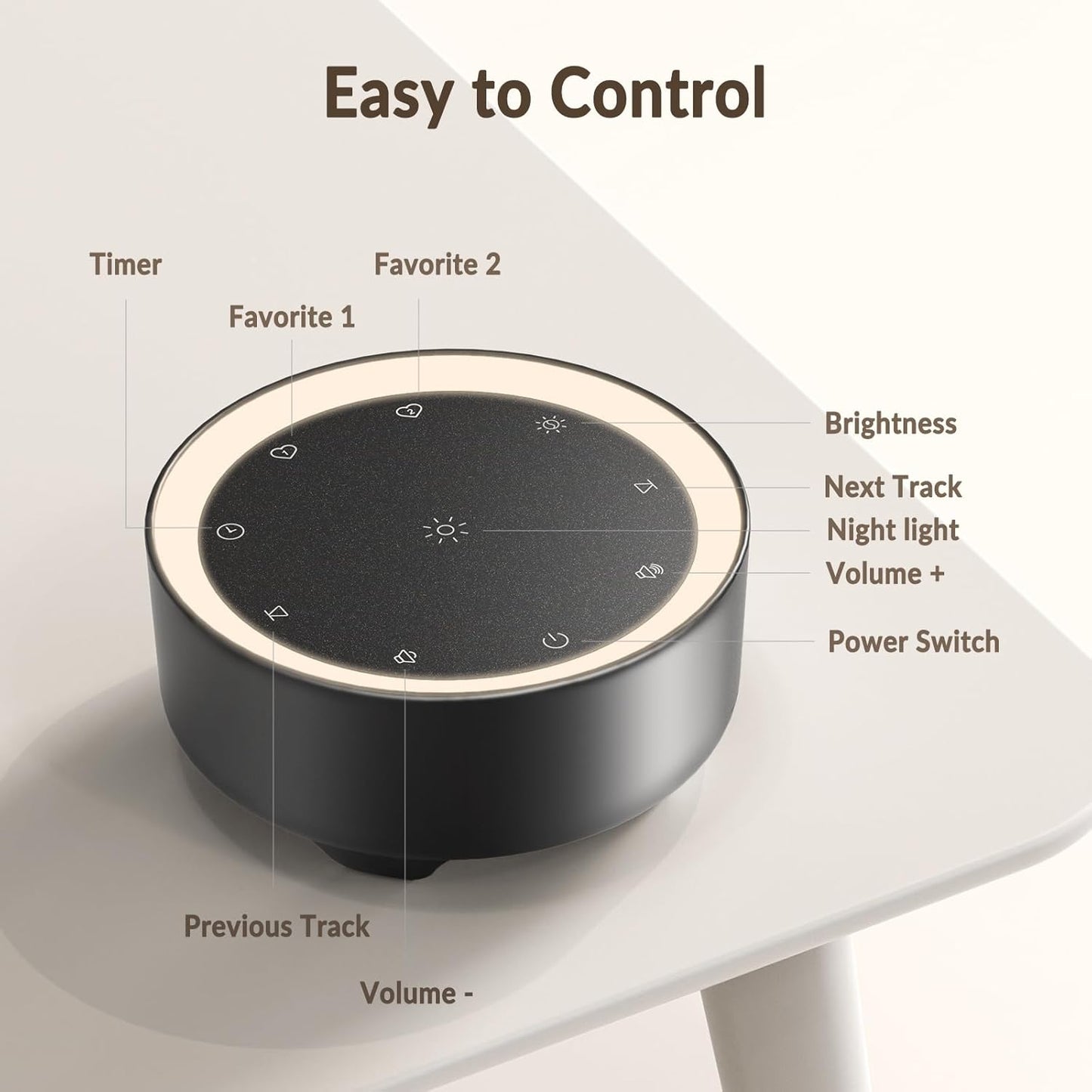 Kipcush Sound Machine & Night Light for Adults, Baby, Kids. White Noise Machine with 20 Soothing Sleep Sounds. Small Size & Portable Design for Bedroom (Black, Small)