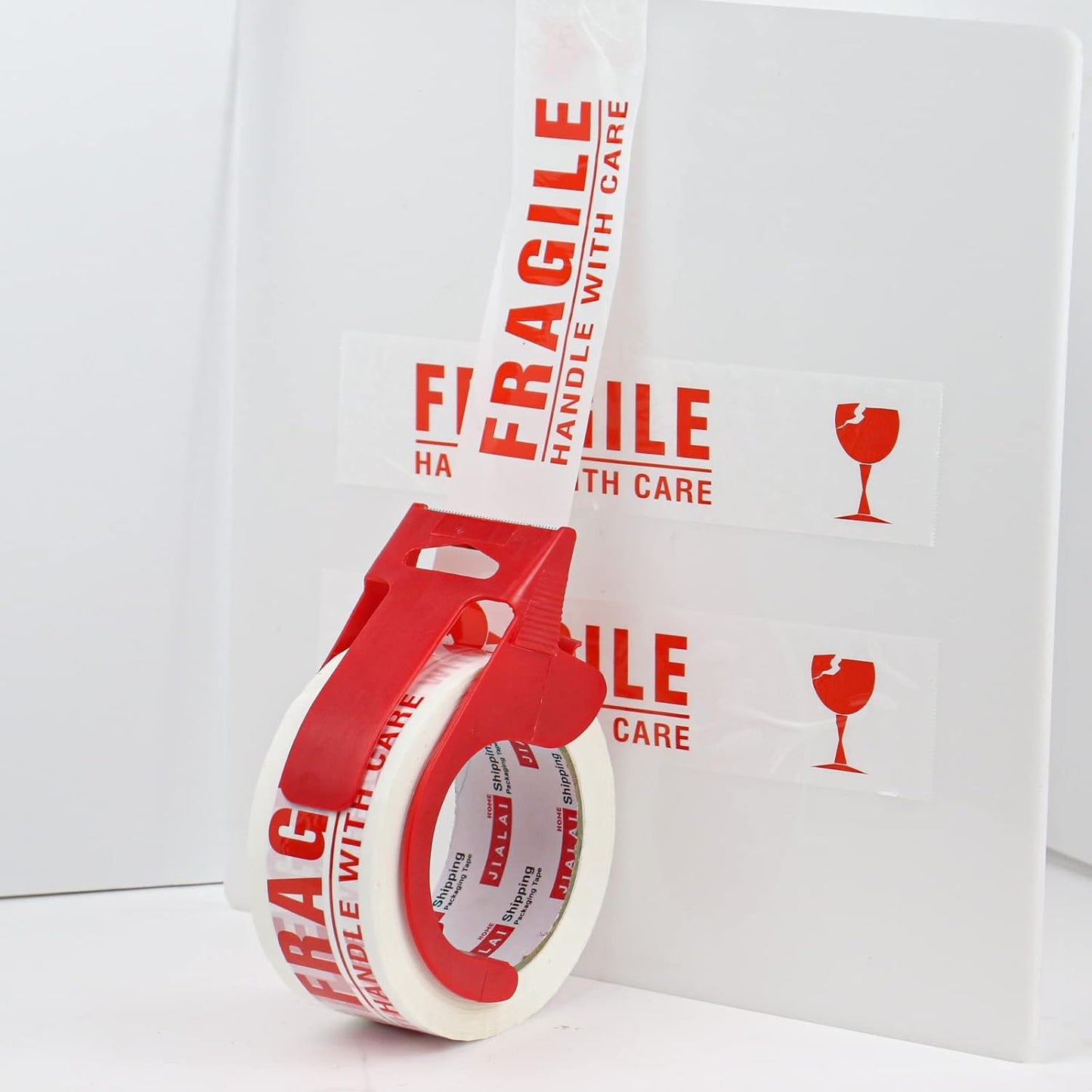 Fragile Tape Handle with Care Packing Tape 6 Rolls, Shipping Box Sealing Tape with Dispenser, 2 Inch x 330 Feet (110 Yards), Heavy Duty Tape for Shipping and Moving Boxes