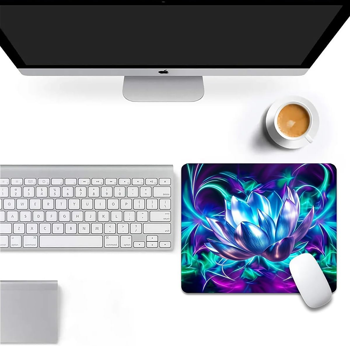 Square Mouse Pad Blue-Purple Lotus, Personalized Premium-Textured Custom Mouse Mat Design, Washable Mousepad Cloth, Non-Slip Rubber Base Computer Mouse Pads for Wireless Mouse