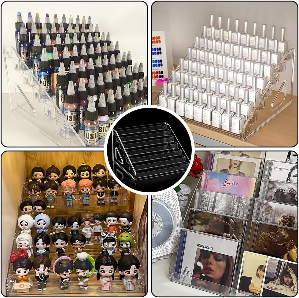 Trading Card Display Stand, 7-Tier Greeting Card Display Stand, 12 in Acrylic Portable Versatile Display Rack Holder for Graded Cards, PSA Cards,Sports Cards, Business Cards (2 Pack)