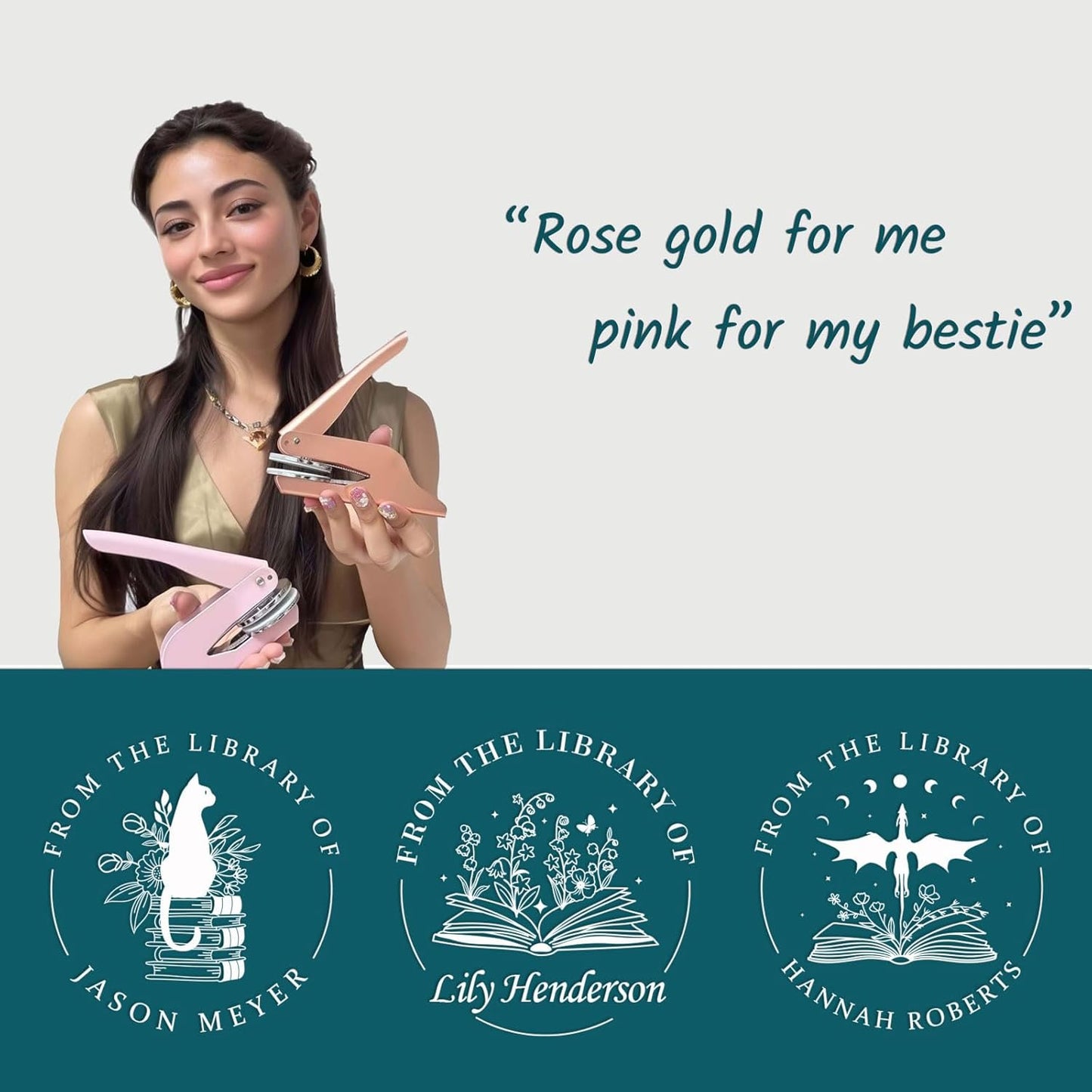 Personalized Book Embosser – Custom Book Stamp for Book Lovers, Libraries, and Gifts, Personalized Embosser with Custom Design (Including Dragon, Cat, Flower, and Other Patterns)