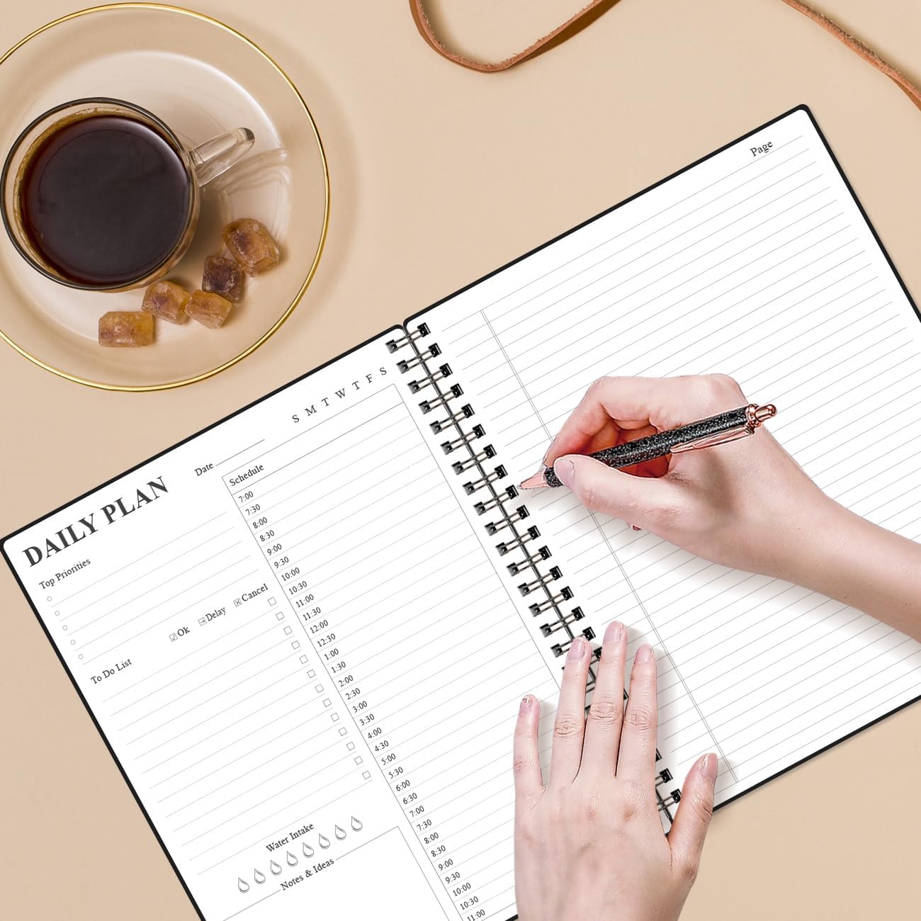 Daily Planner Undated - A4 To Do List Notebook Hourly Schedules, Spiral Appointment Planner for Women and Men,PVC Hardcover, Inner Pocket, Elastic Closure, 8.5" x 11", Black