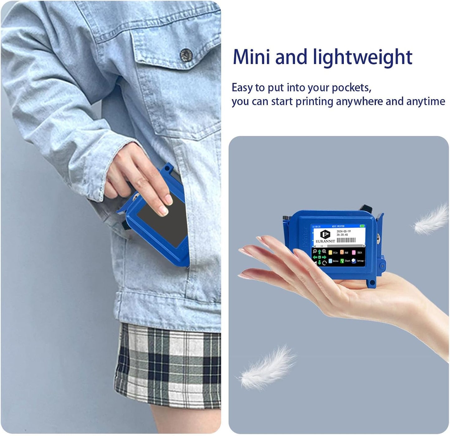 E11 Mini Handheld Inkjet Printer with External Conveyor Wheel & Nozzle Cap - 0.5" Print Height for Bottles, Curved & Flat Surfaces, Portable for Text, Date, QR Code, Includes ER520 Ink