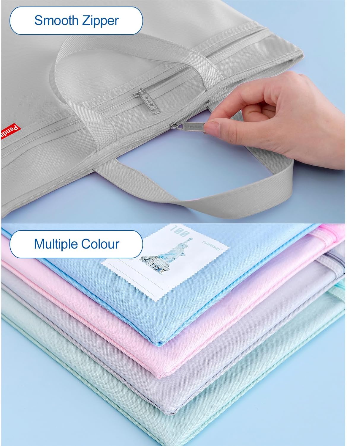 Pendancy Mesh Zipper Pouch 11x13.7 in, Large Double Pocket Waterproof File Bag with Handle, A4 Size Foldable Document Storage for Puzzle Project/Cross Stitch/Travel/Office(Gray)