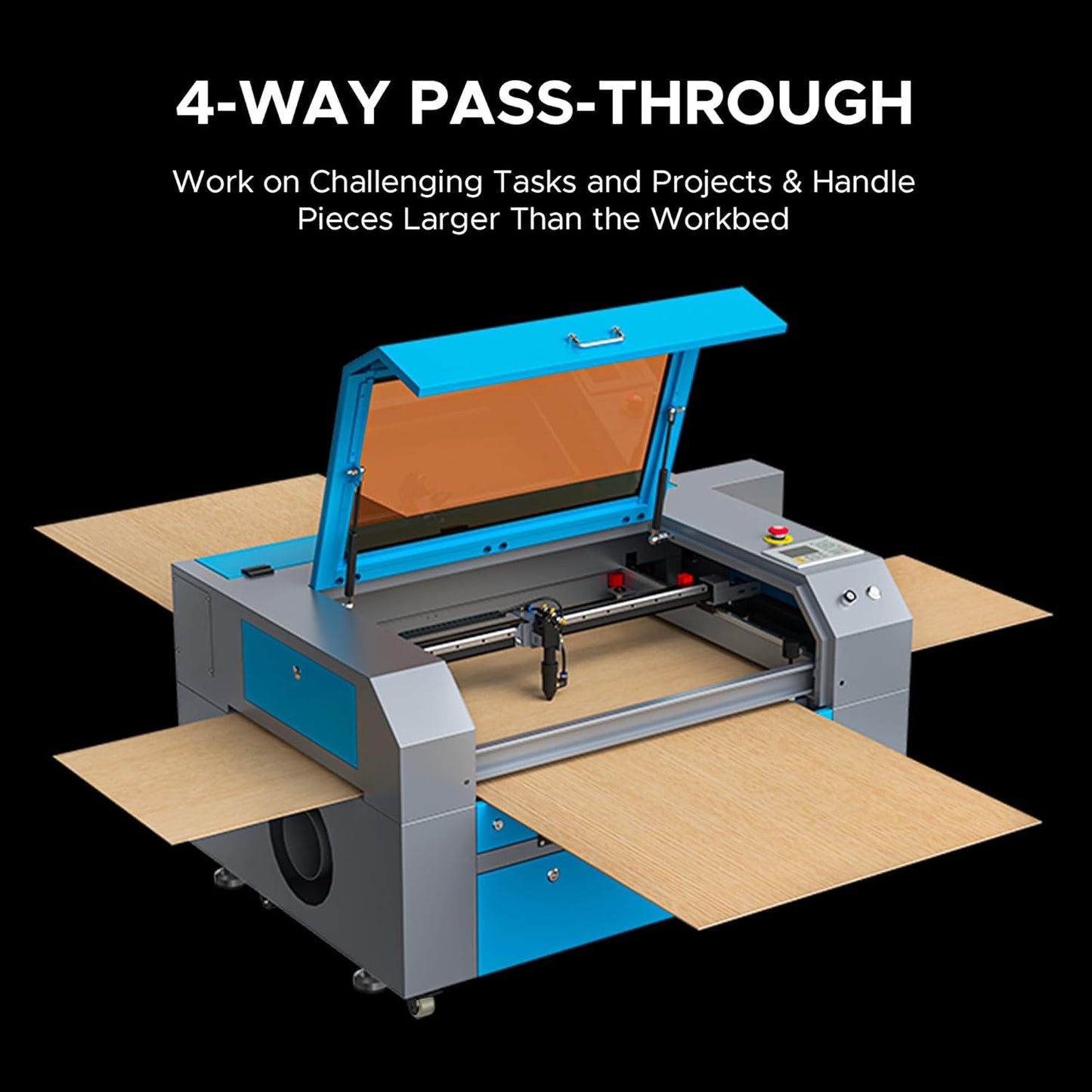 OMTech 90W CO2 Laser Engraver, 28"x20" Cutting & Engraving Machine with Air Assist, 4-Way Pass, Caster Wheels, RDWorks, for Wood, Glass, Acrylic, Leather, Cardboard