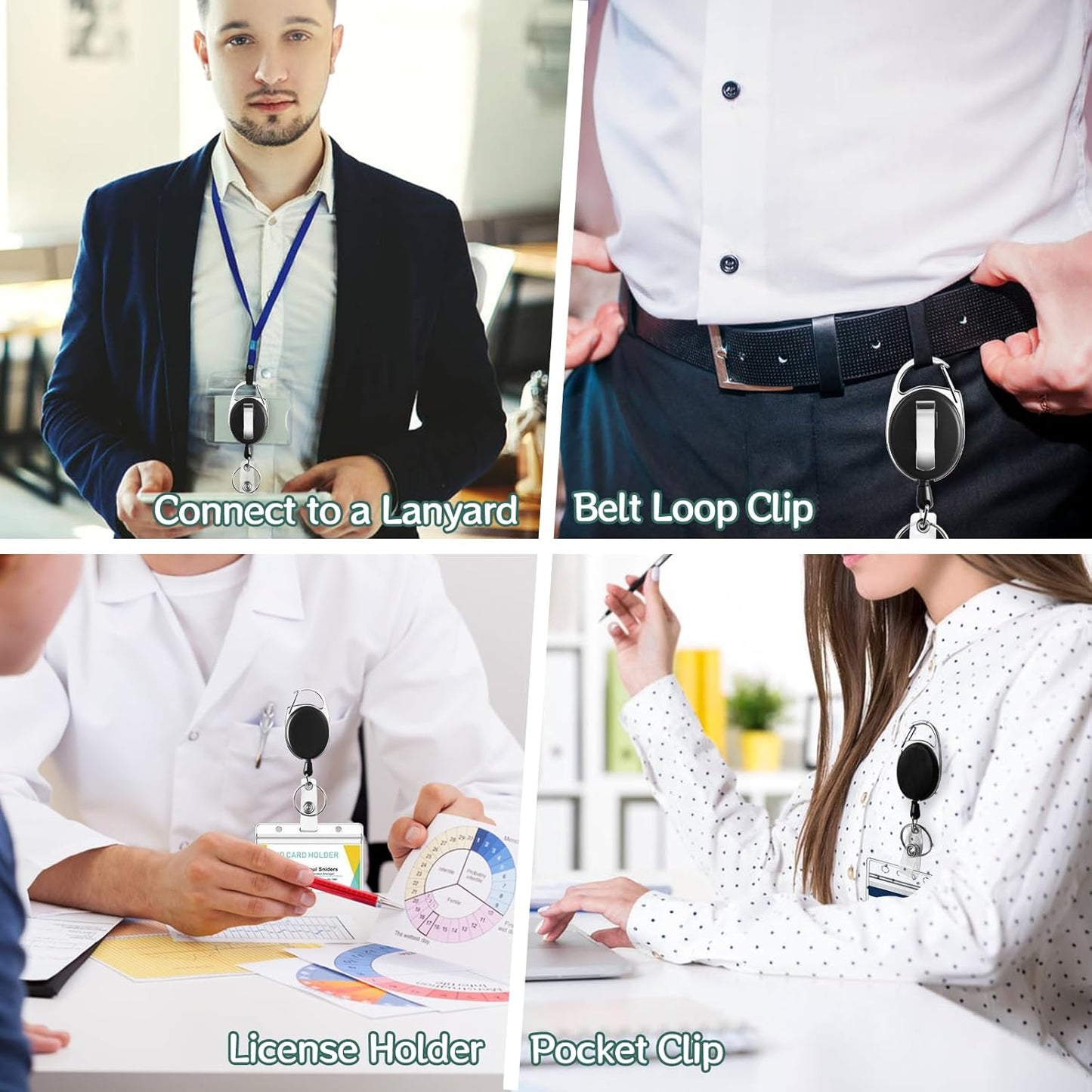 Simetufy 50Pcs Badge Holders, Heavy Duty Keychain, Retractable Badge Reels with Carabiner, Clips with 26" Cord, Key Ring