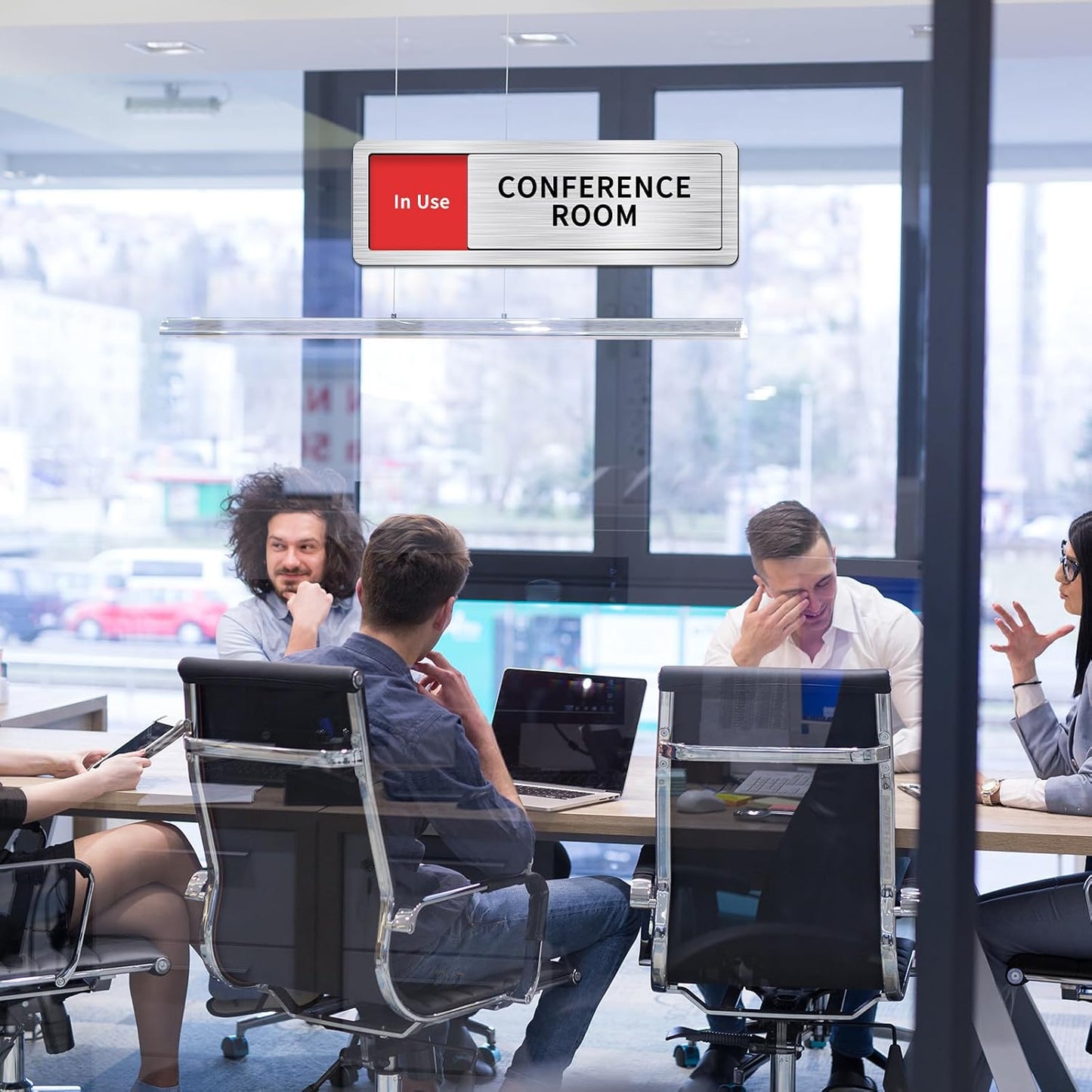 3 Pack Conference Room Sign with Slider 8"x2.6" Meeting in Progress Sign in Use Available Brushed Silver Do Not Disturb Indicators for Conference Room Office Door Recording Studio Decor