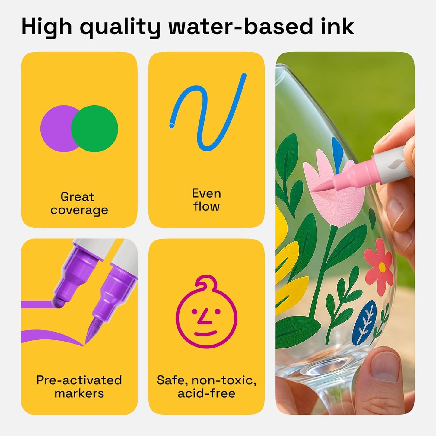 ARTISTRO 48 Wine Glass Acrylic Paint Markers - Washable Non-Toxic Dual Tip Acrylic Paint Pens for Car Window, Mirror, Ceramic