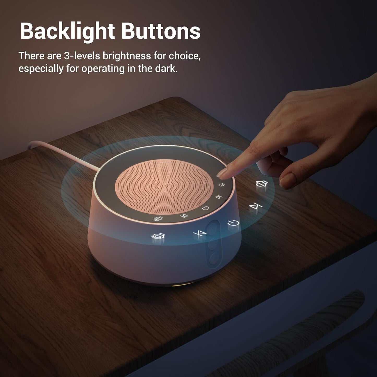 BGOVERSS White Noise Sound Machine with 20 Soothing Sounds, 10 Colors Night Light Sleep Machines Home Office Travel, 5 Timers and Memory Feature Sound Machine for Nursery Baby Kids Adults (Wood)