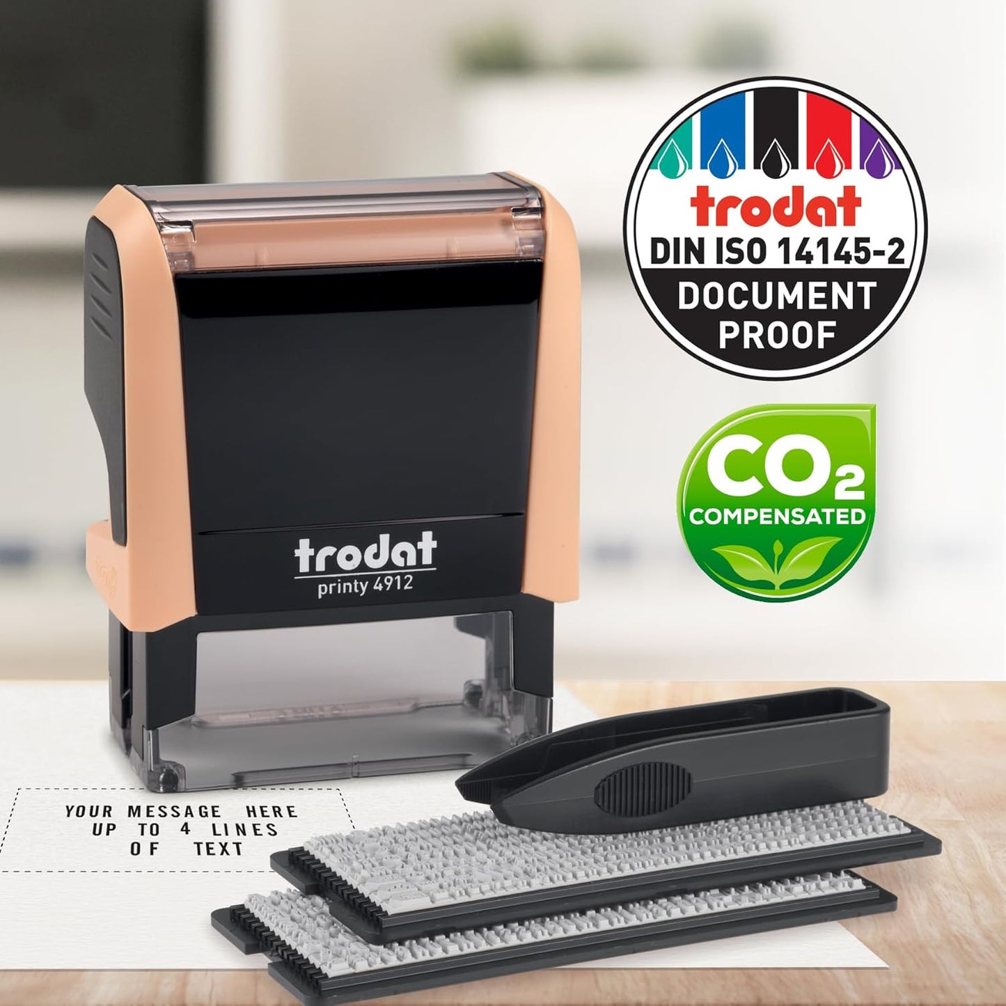 Trodat Printy 4912 Self Inking Do it Yourself (DIY) 4 line Personalized Custom Message or Address Stamp kit with Black Ink, Impression Size: 3/4” x 1-7/8” inch (Orange)