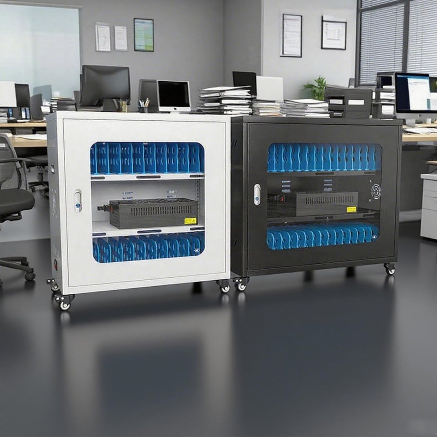 30 Device Mobile Charging Cart for Chromebook, Laptop and Tablet Charging and Storage Cart, Fully Assembled Locking Mobile Charging Cabinet Suitable for Classroom Office School (Black, 30-Device)