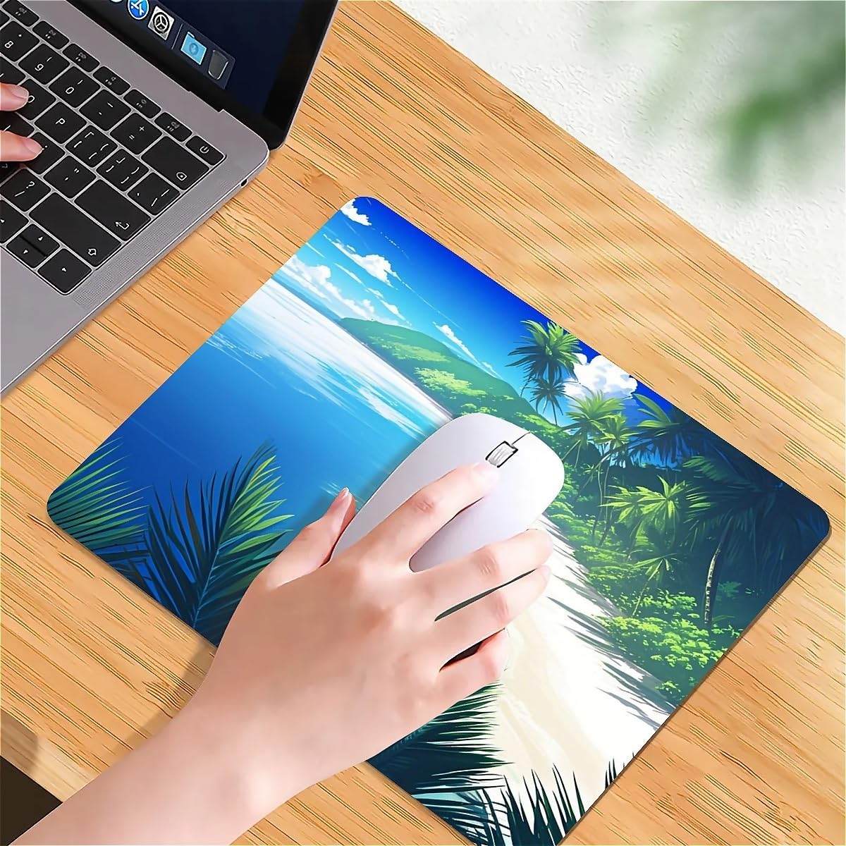 Square Mouse Pad Beach Ocean, Personalized Premium-Textured Custom Mouse Mat Design, Washable Mousepad Cloth, Non-Slip Rubber Base Computer Mouse Pads for Wireless Mouse