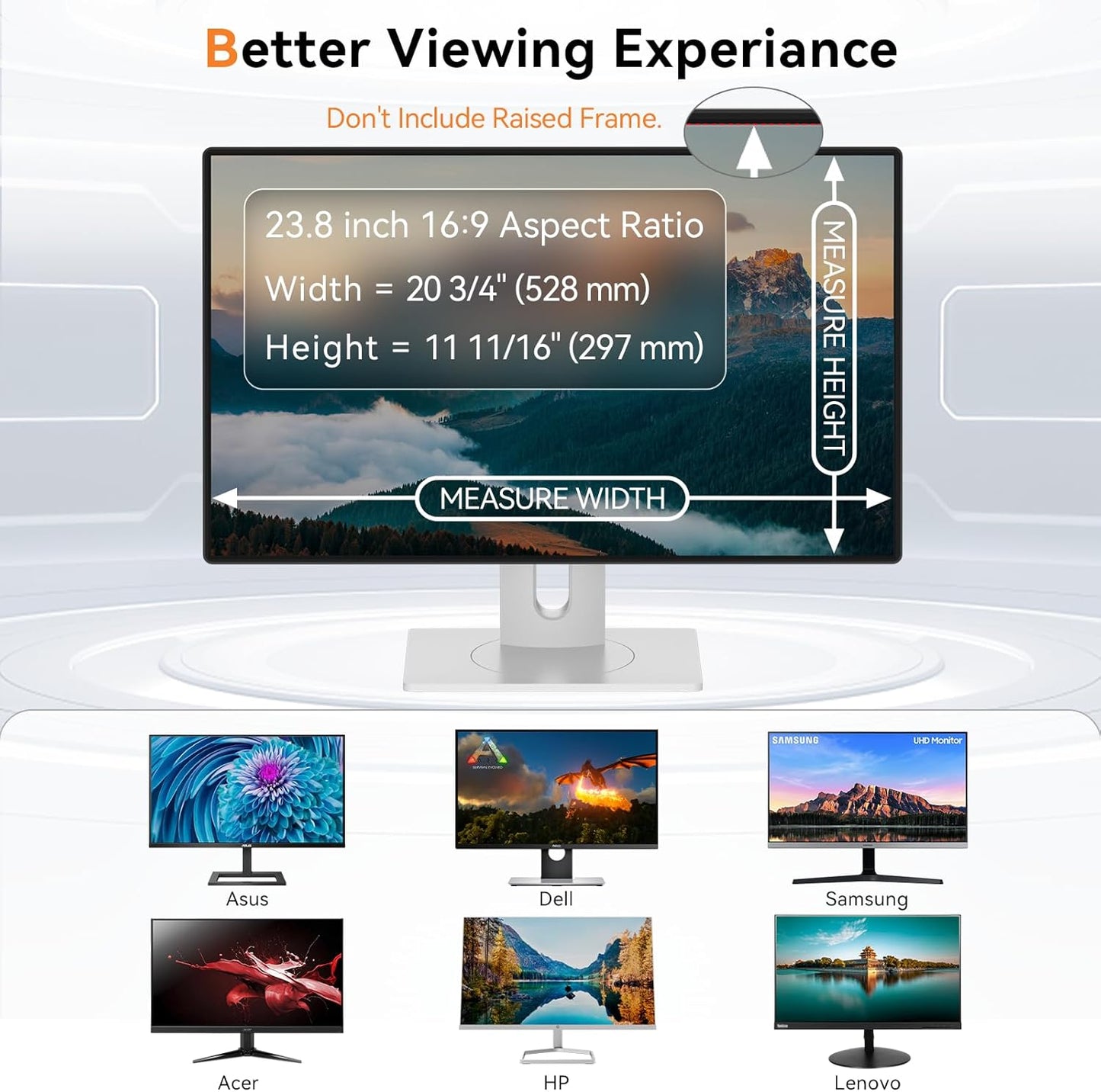 23.8 Inch Computer Privacy Screen Filter for 16:9 Aspect Ratio Widescreen Monitor - Anti Glare Blue Light Filter, Removable Computer Monitor Privacy Shield, Anti-Scratch Screen Protector Film 23.8 in