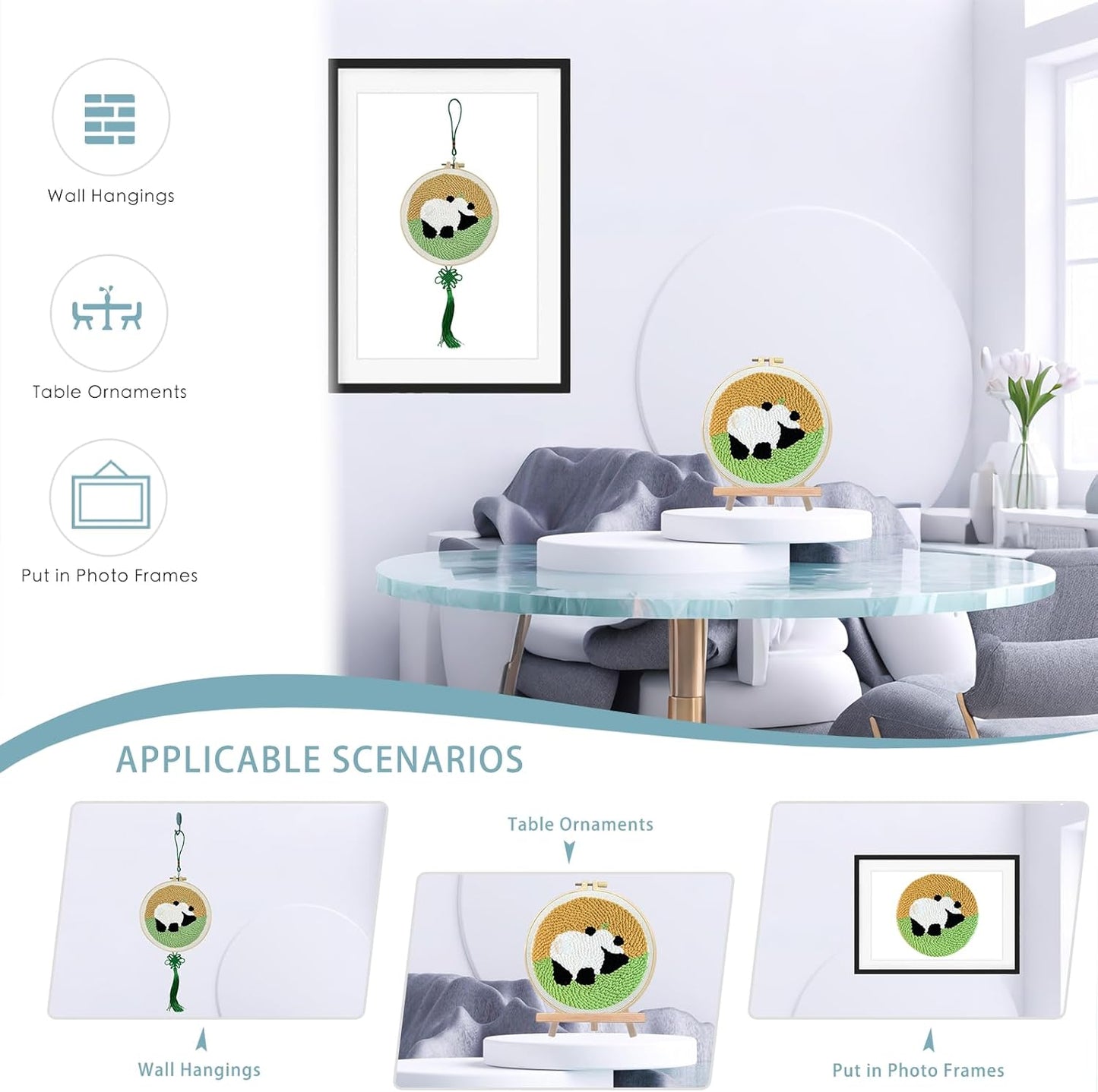 Danvk Panda Punch Embroidery Kit with Embroidery Fabric, Hoop,Scissor,Punch Needle and Yarns, Hand Craft Gift,DIY Embroidery Kits, Hand Punch Needle Kit for Women and Kids Beginners(Panda-Crawling)