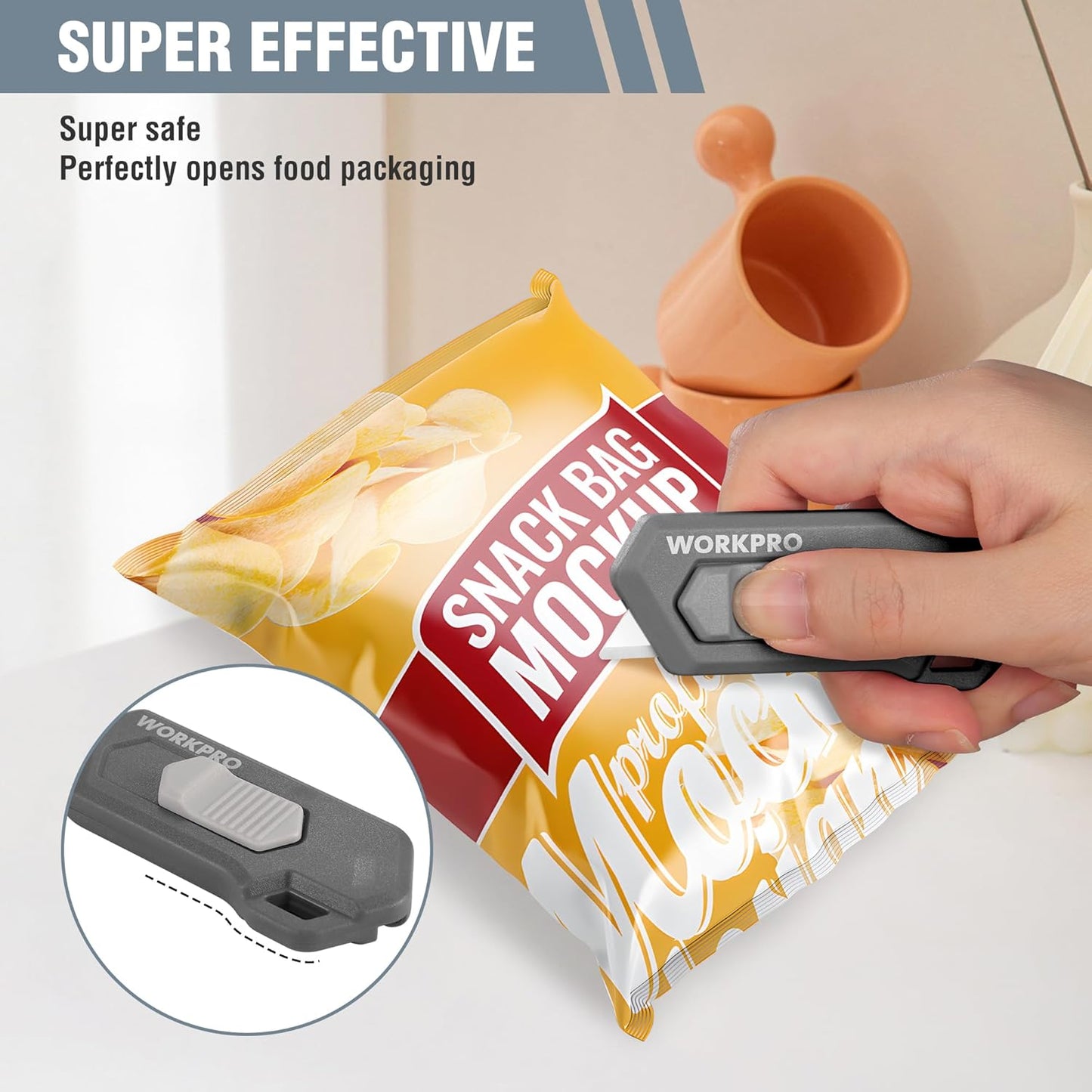 WORKPRO Ceramic Small Safety Box Cutter, Automatic Rebound Mini Letter Opener, Quick Change Retractable Blade Razor Knife, with Extra Blades