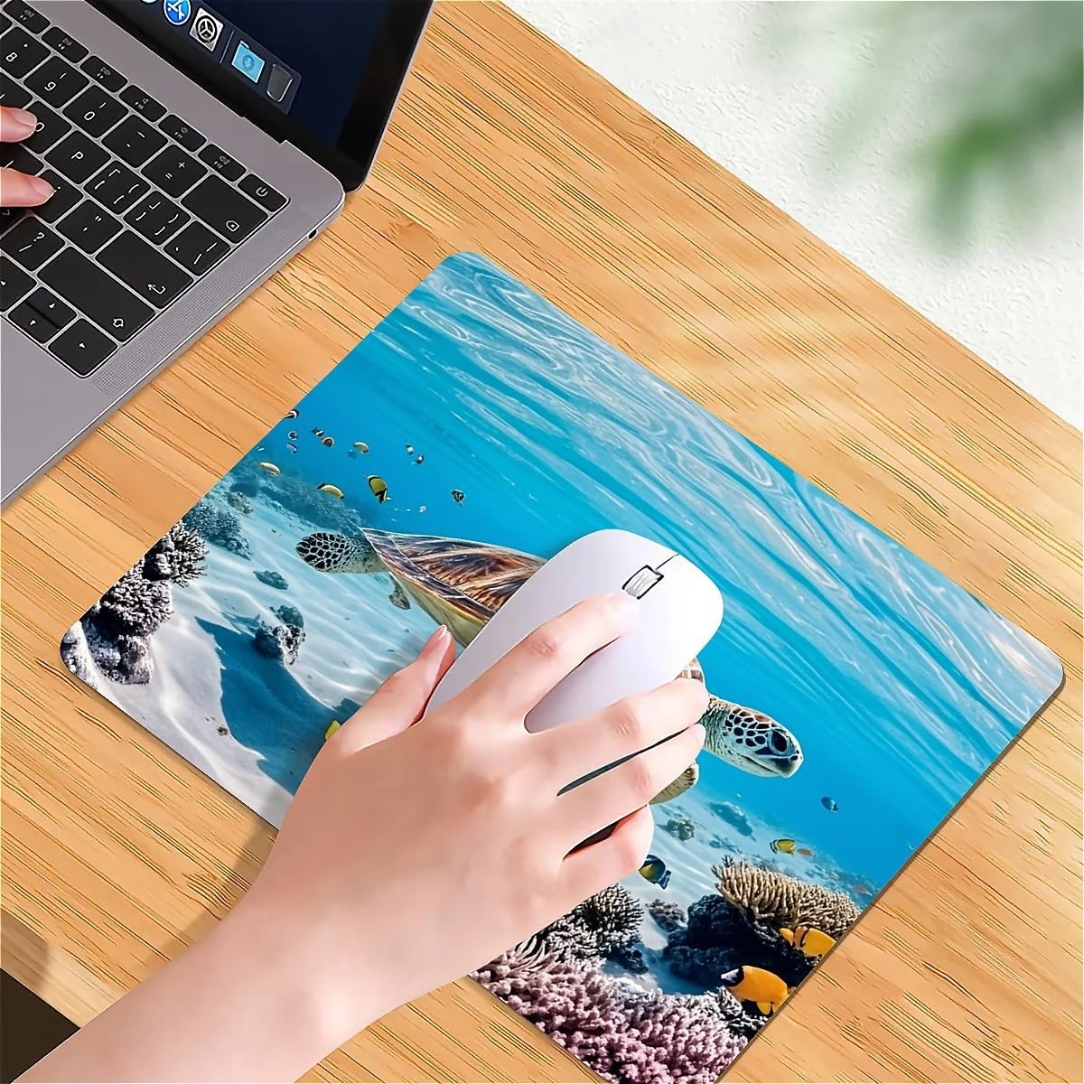 Square Mouse Pad Sea Turtle, Personalized Premium-Textured Custom Mouse Mat Design, Washable Mousepad Cloth, Non-Slip Rubber Base Computer Mouse Pads for Wireless Mouse