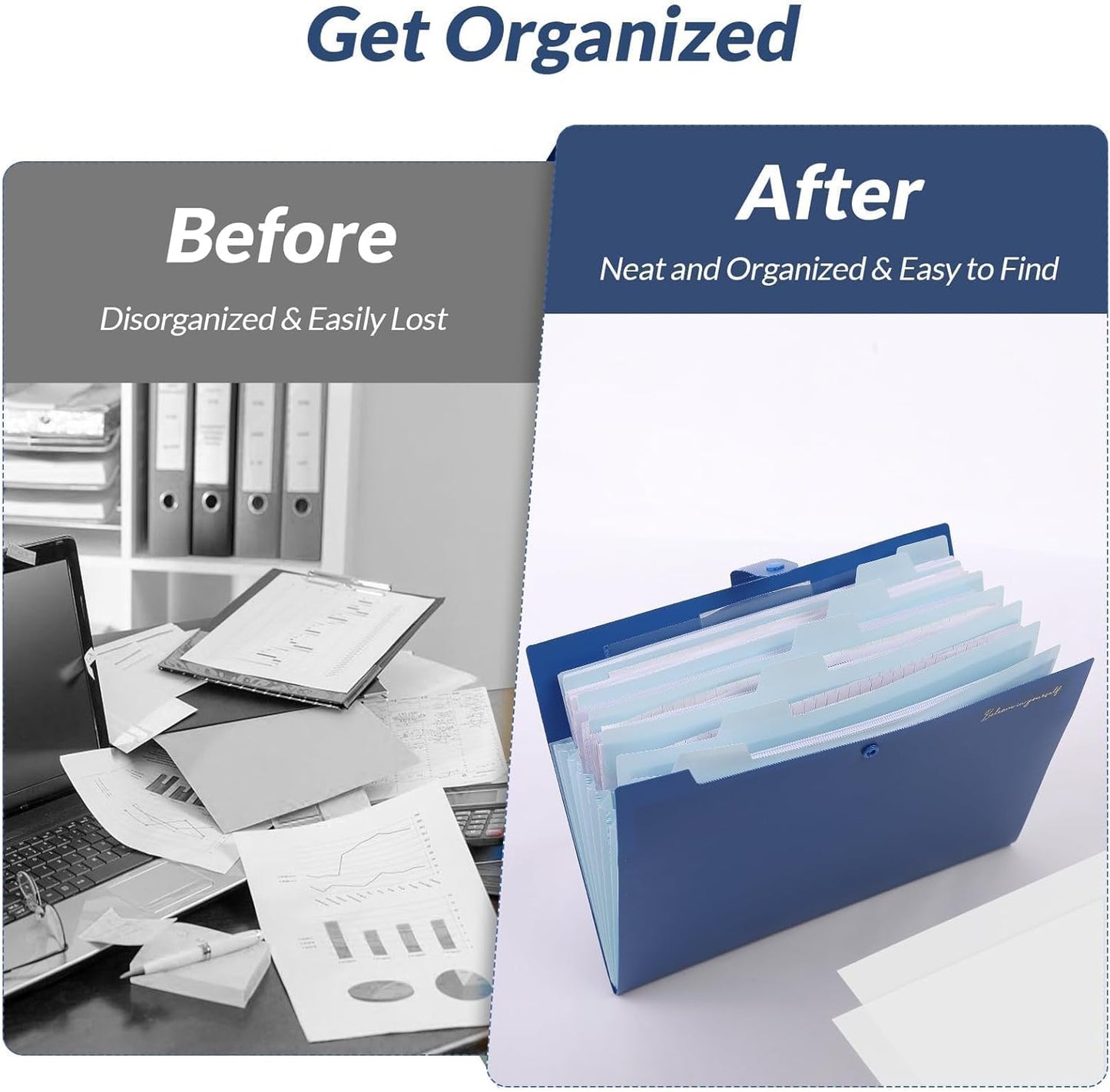 SKYDUE Expanding File Folder, Accordion File Organizer with 8 Pocket & Inner Card Pocket, Expandable Document Paper Receipt Holder for School Office Hospital, Letter/A4 Size Blue