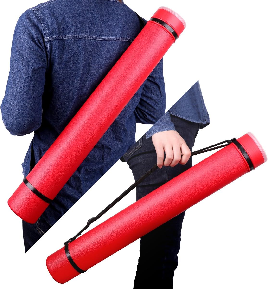 TRANSON Durable Poster Storage Tube with Straps 24"-40" Extendable for Blueprints, Artwork, Maps, Posters Color Red