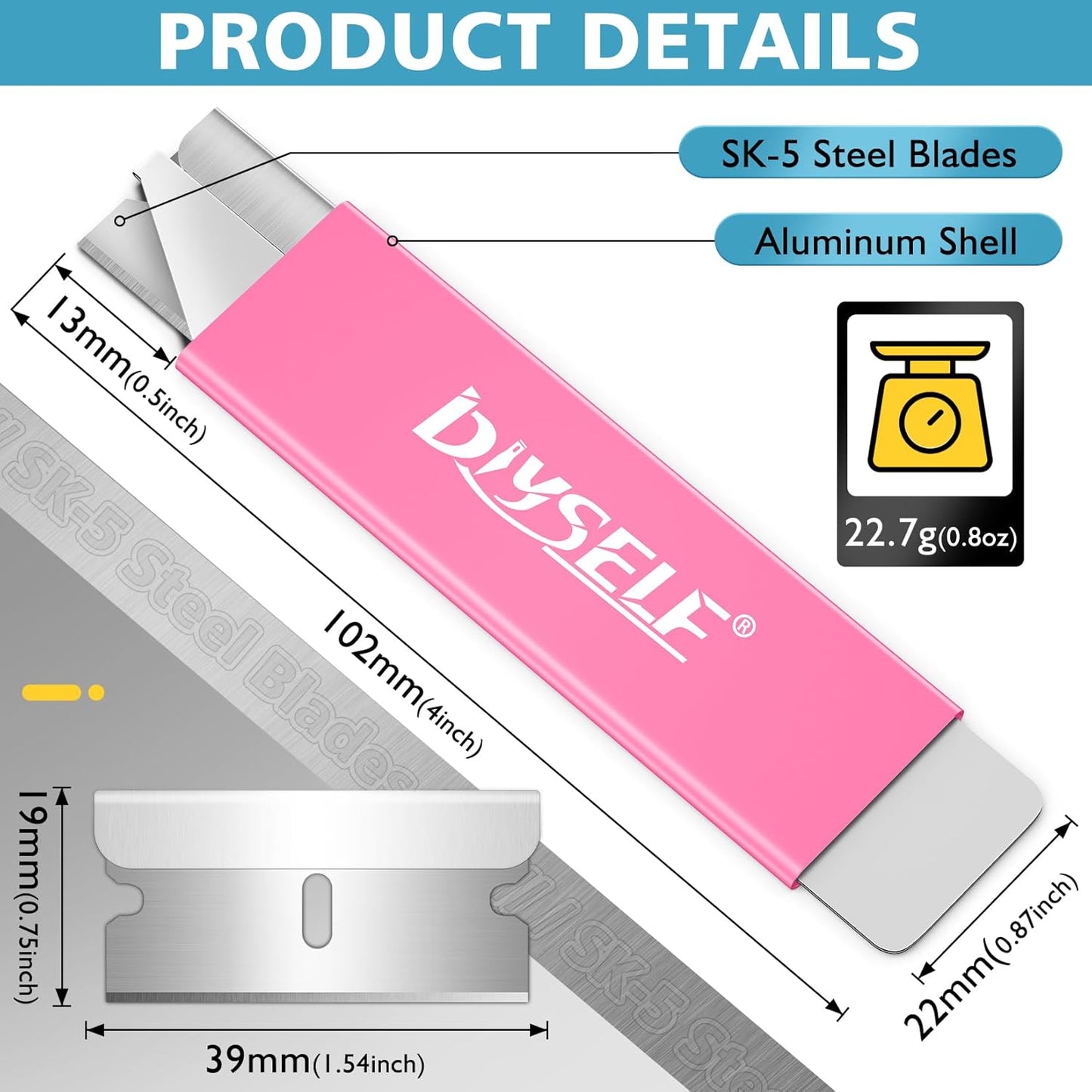DIYSELF Utility Knife | Box Cutters | Set of 12 | Retractable Blade | All Metal Sheath | 12 Utility Knives included | Box Cutter Small | Paper Knife | Letter Openers (Pink)