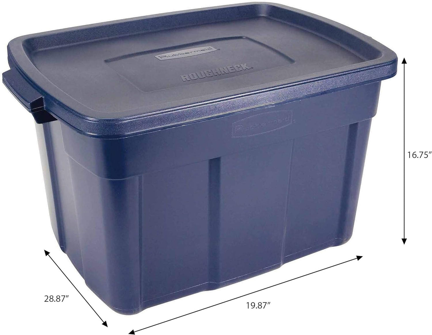 Rubbermaid Roughneck Tote 25 Gal, 4 Pack, Made in USA, Dark Indigo Metallic, Rugged Plastic Stackable Storage Bins with Lids and Handles