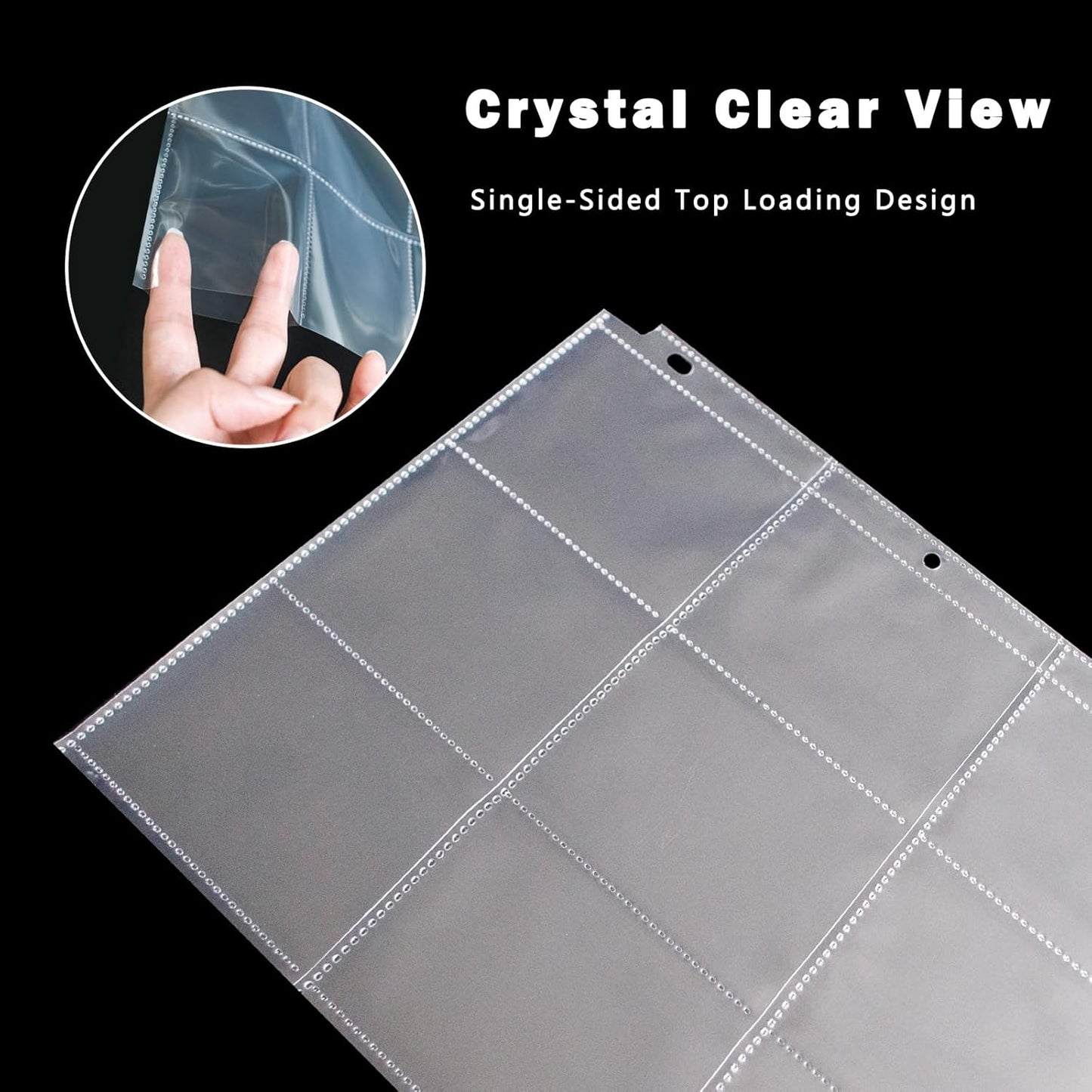 Seashell 50 Pack 9-Pocket Plastic Clear Trading Card Pages, 3 Hole Sleeves, Top Loading 450-Pockets Sheet Protectors for Baseball, Football, Game, Business Cards