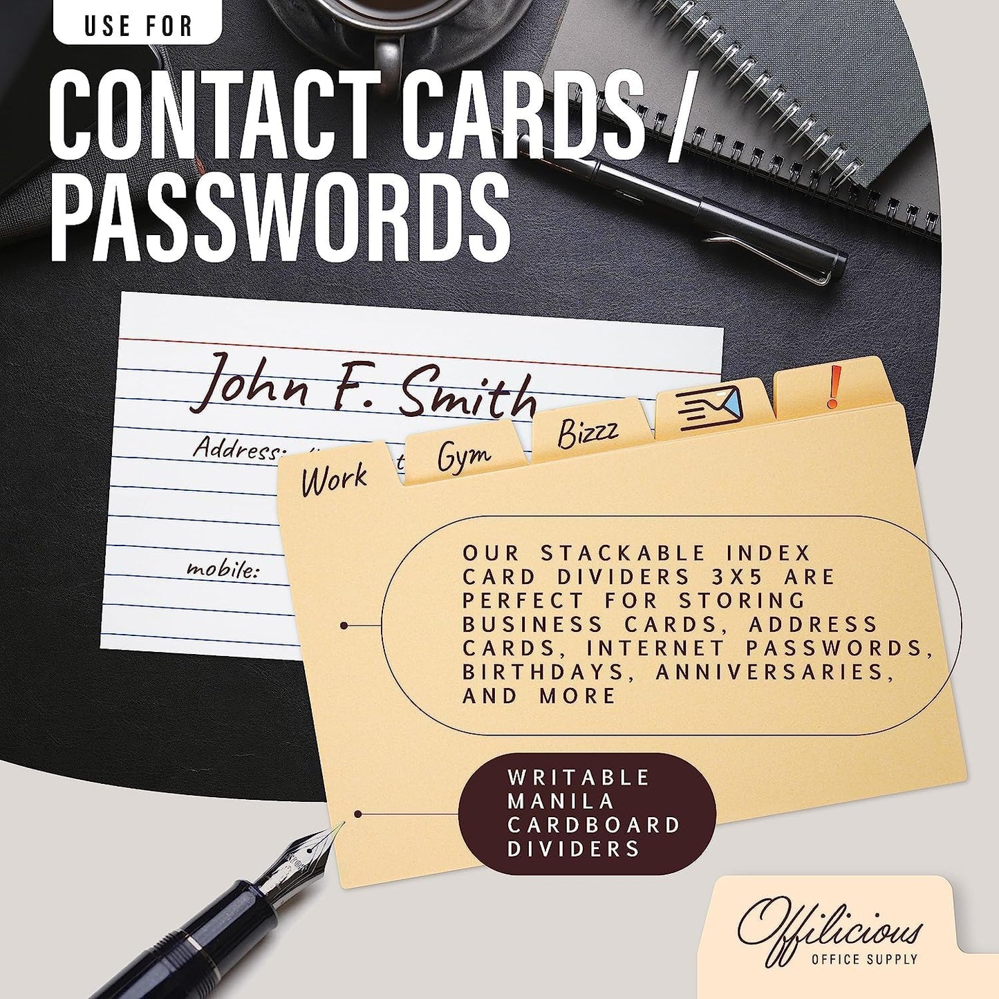 25 Manila Index Card Box Dividers - 3x5" with Tabs & 108 Stickers, Monthly & Recipe Guides, Greeting Card Dividers