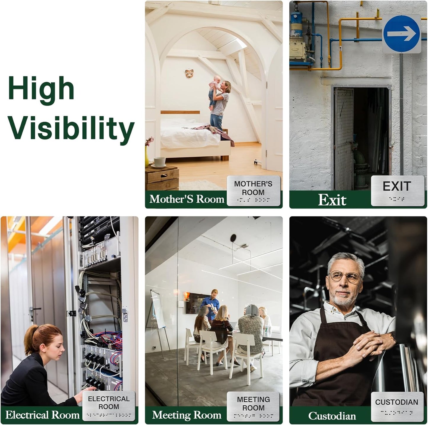 Conference Room Signs for Business and Office Sign, ADA Signs with Raised Text & Grade 2 Braille, Easy Installation with Adhesive Pad – Brushed Aluminum/Silver