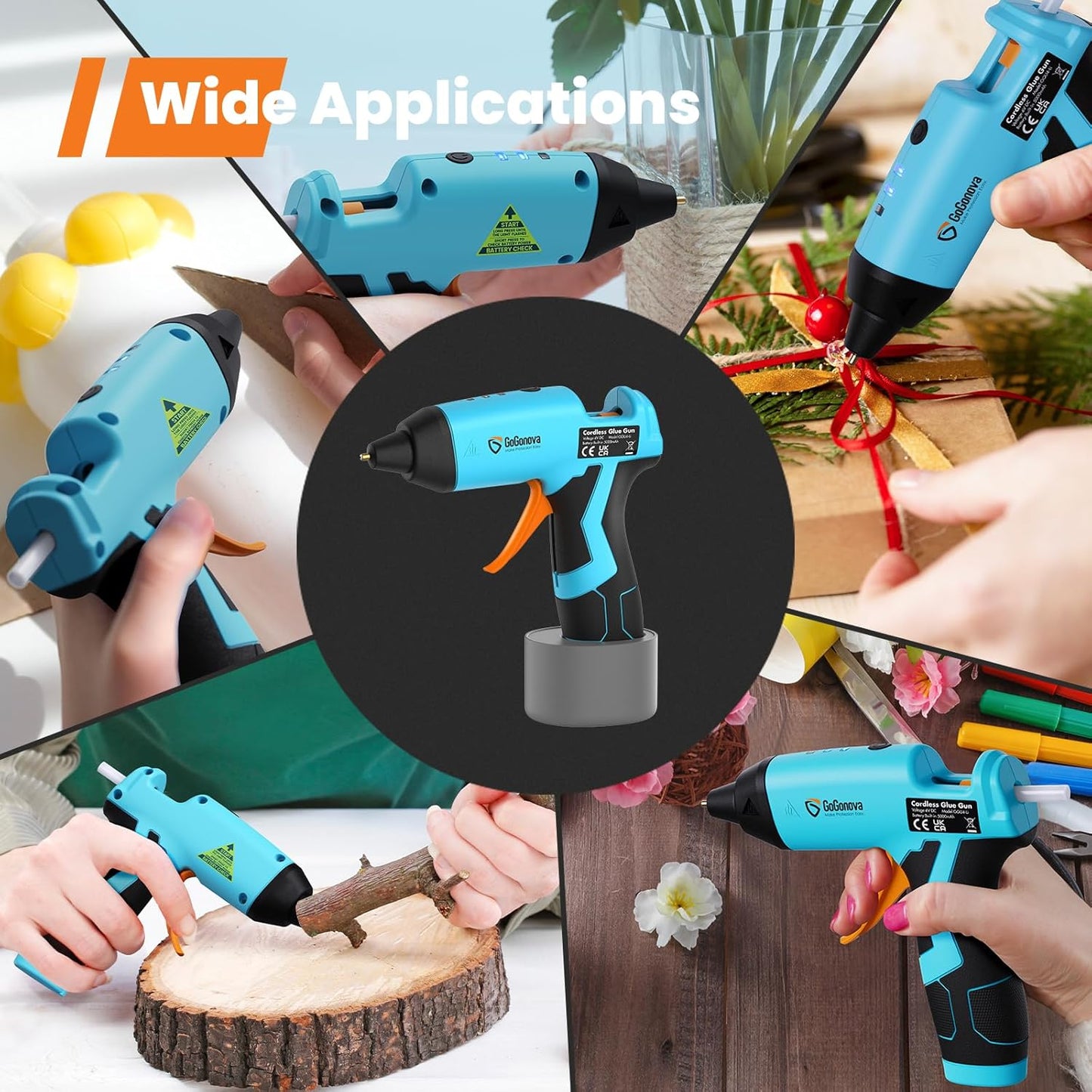 Cordless Hot Glue Gun, GoGonova 15s Fast Preheating 5Ah Built-in Battery Hot Melt Glue Gun, Smart Power-Off, Kit with 25 Pcs Premium Mini Glue Sticks and USB-C Charging Port