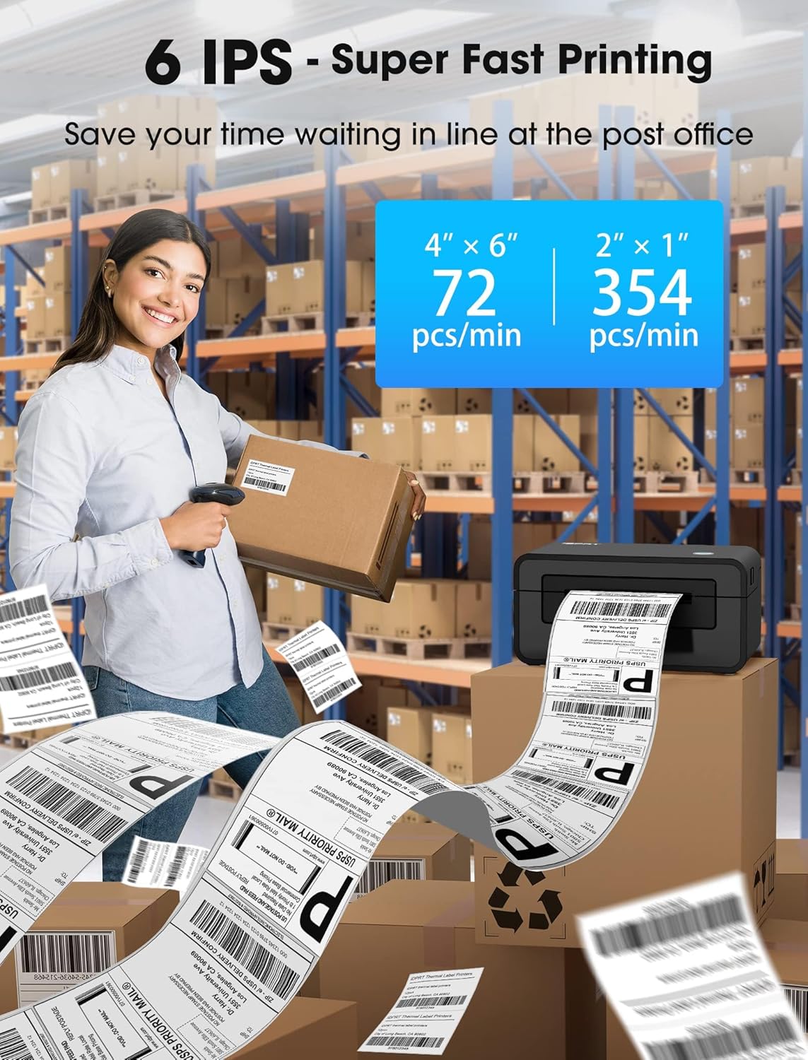 iDPRT Bluetooth Thermal Shipping Label Printer for Phone, 4x6, Supports Windows/Mac/iOS/Android, Ideal for Small Business and Shipping Packages