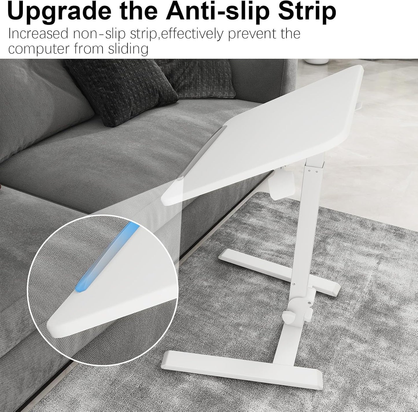 PUNCIA Adjustable Height Small Standing Desk Foldable Laptop Table with Stoppers - 90° Tiltable Rolling Computer Cart Portable Workstation Mobile Desk for Home Office Small Space Bedroom Dorm Study