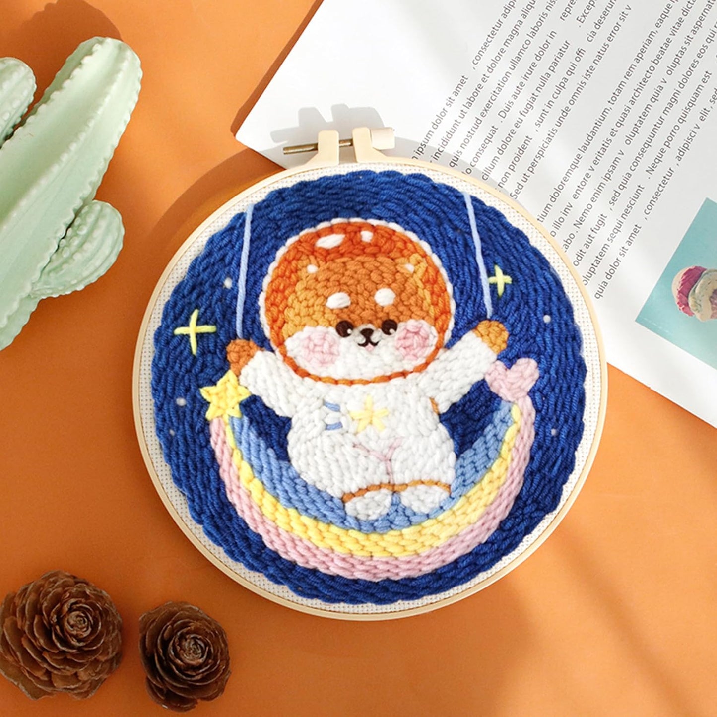 Orbflair 3 Sets Punch Needle Kits for Adults Beginners, Flowers Punch Embroidery Kits with Punch Needle Fabric, Hoops, Yarns and Sewing Needles