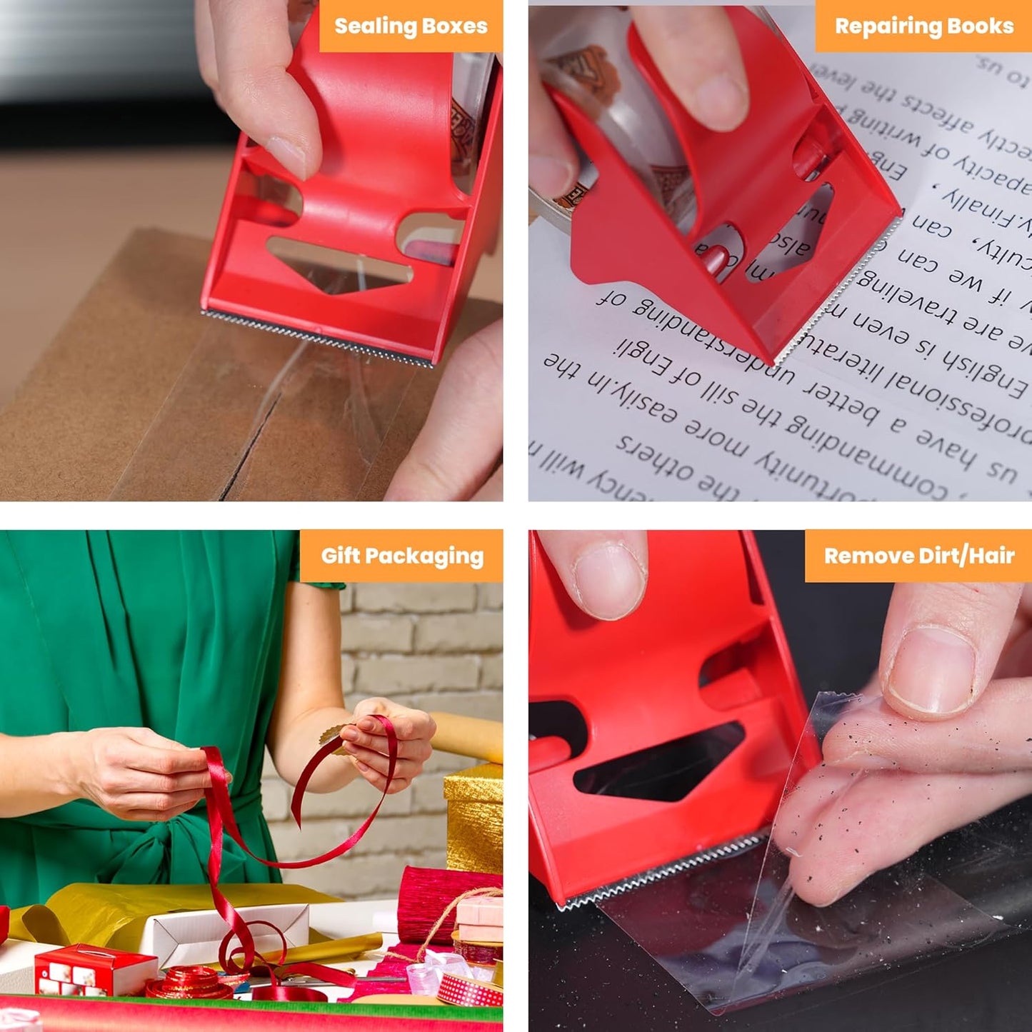 No Noise Packing Tape with Dispenser, 2.6mil Thick, 1.88" x 22yd Super Clear Packaging Tape for Book Binding, Carton Sealing, Moving, Shipping, 6 Rolls Tape with 6 Free Dispenser