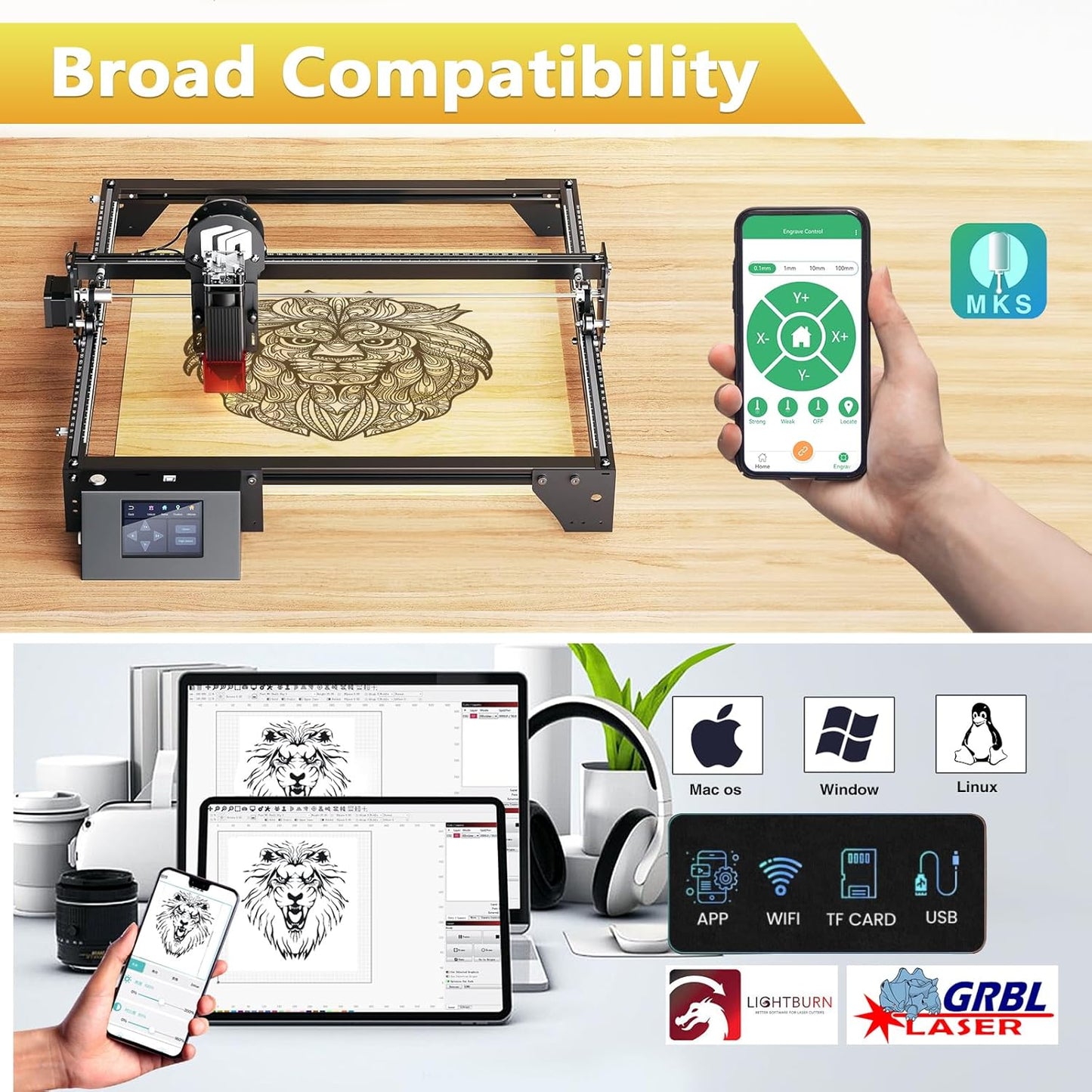 LONGER Laser Engraver, Ray5 5W Higher Accuracy DIY Laser Cutter Engraving Machine with 3.5" Touch Screen, App Offline Control,400x400mm,0.08mm Laser Spot, for Wood Metal Acrylic Glass