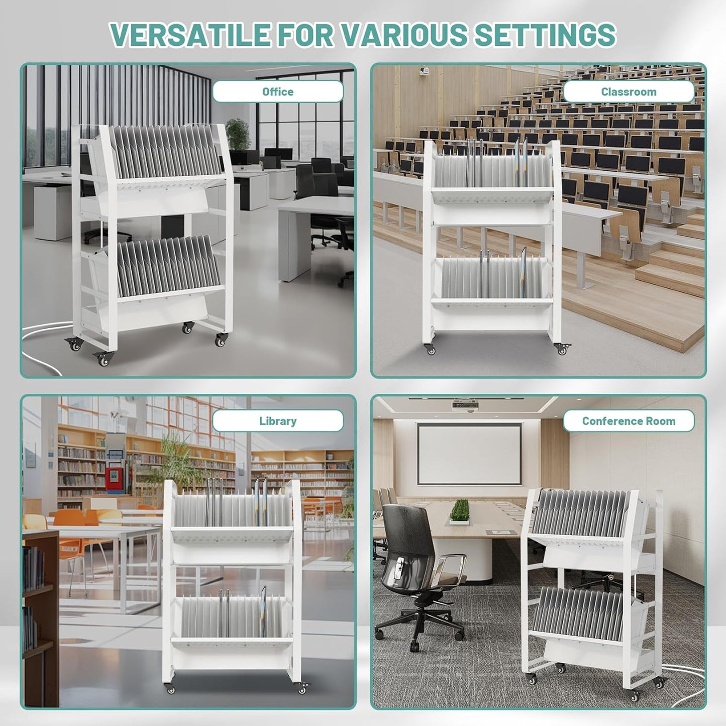 32 Device Mobile Open Charging Cart, Charging Station Rack with Easy Access and Removable Slots, Charging Storage Cart with Cable Management for Tablets, Chromebooks, Laptop Computers