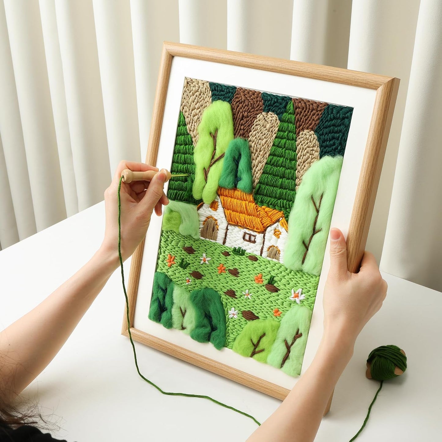 clberni Punch Needle Kit, Punch Needle Embroidery kit, Crafts for Adults, Matching 16“Photo Frame Hanging on Wall as Home Décor (Forest with Photo Frame)