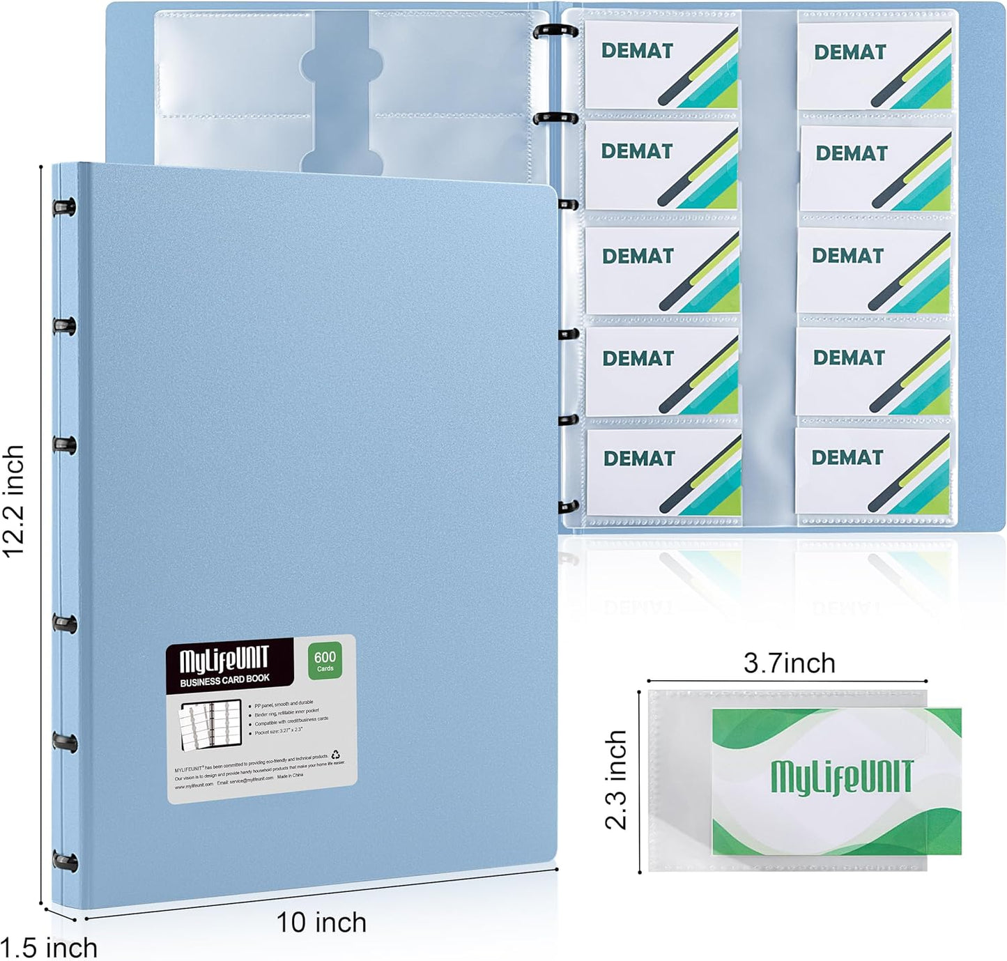 MyLifeUNIT Business Card Book, Name Card Holder Book with 600 Business Cards Capacity, Credit Card Book File Storage (Light Blue)