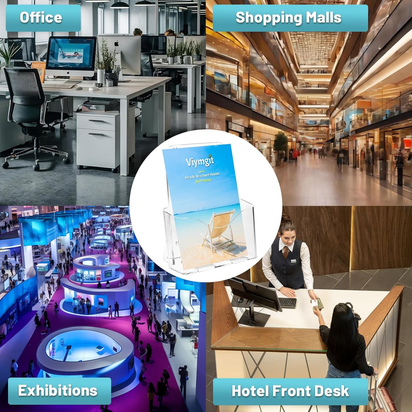 Acrylic Brochure Holder 8.5 x 5.5 Inches, 6-Pack Clear Plastic Display Stand for Half-Fold Flyers, Pamphlets, Menus, Trifold Literature, Wall Mount or Countertop Use