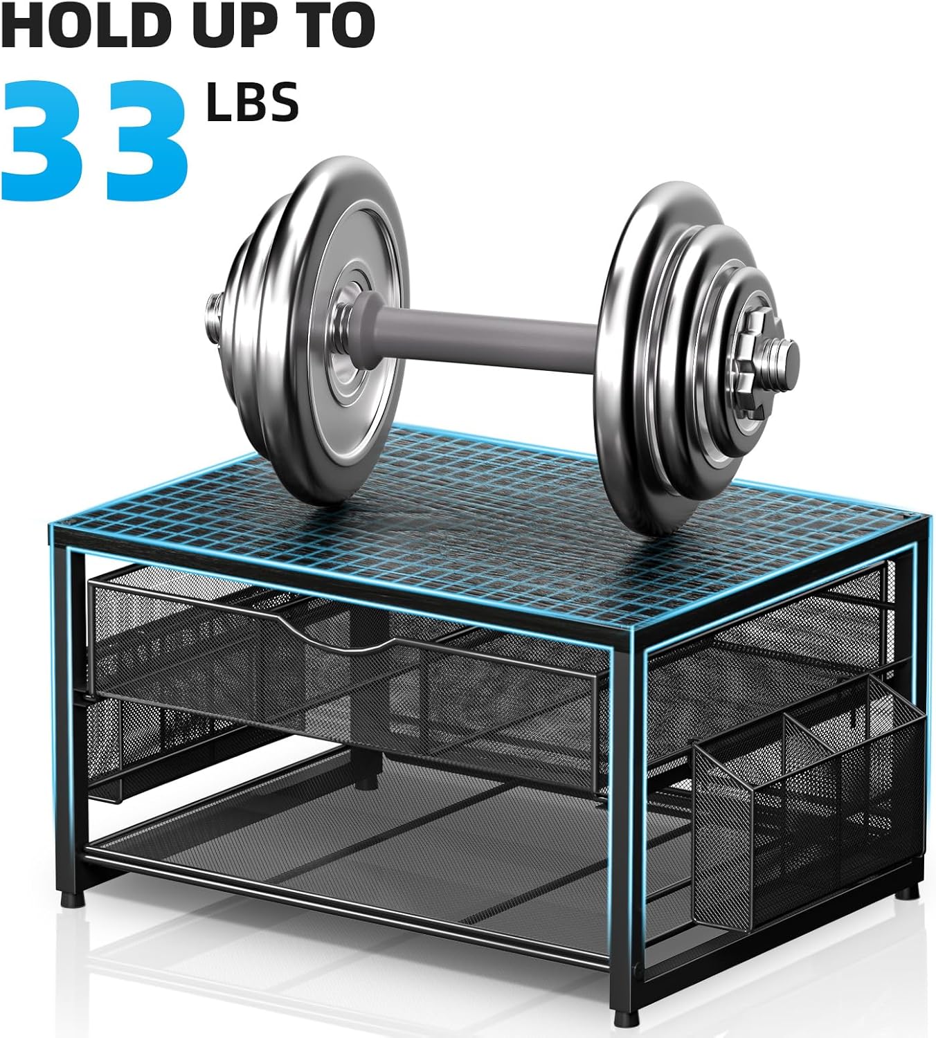 Marbrasse Wood Printer Stand for Desk, 2-Tier Desktop Printer Table for Home Office, Printer Stand with Storage Drawer 2 Pen Holders, Multi-Purpose Desk Organizer for Fax Machine Scanner (Wood Black)