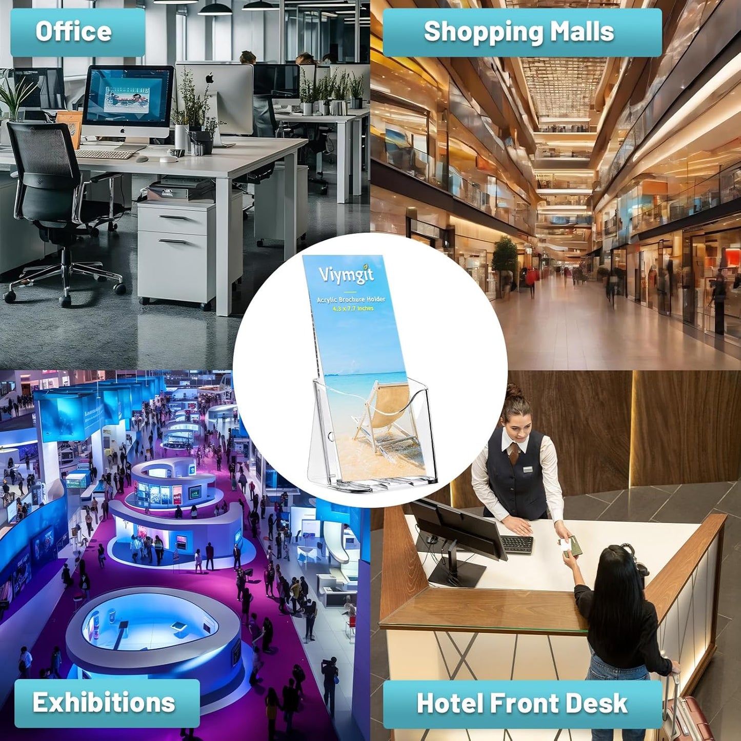 Brochure Holder Stand, 2 Pack 4 inches Acrylic Pamphlet Display Stand Wall Mount/Countertop, Clear Plastic Trifold Rack Card Holder for Organizer Flyer, Leaflets, Document, Literature