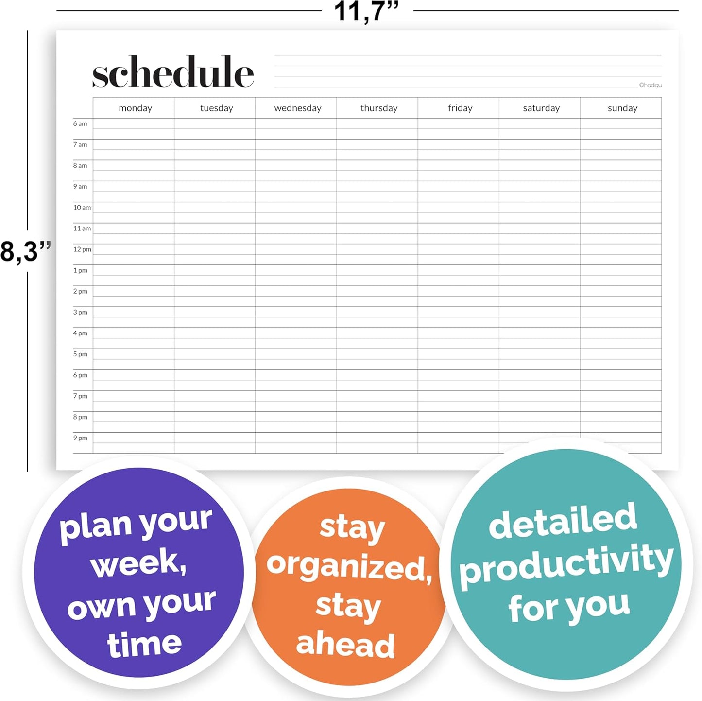 Weekly Schedule Pad, Tear Off Undated Weekly Planner Notepad, A4 Size (8,3" X 11,7"), Premium Thick Paper with Cardboard Back Support, Desk Planner by Hadigu