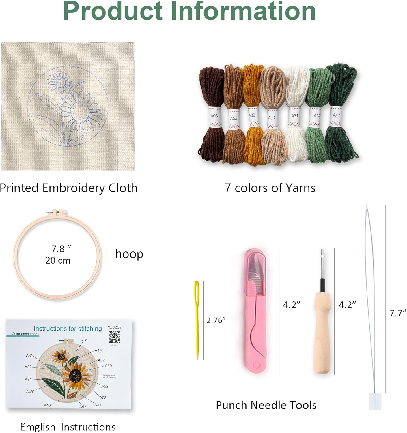 Myfelicity Punch Needle kit,Punch Needle Embroidery Kit - DIY Sunflower Design Starter Set with Threads, Fabric, Perfect for Handmade Crafts & Home Decor.