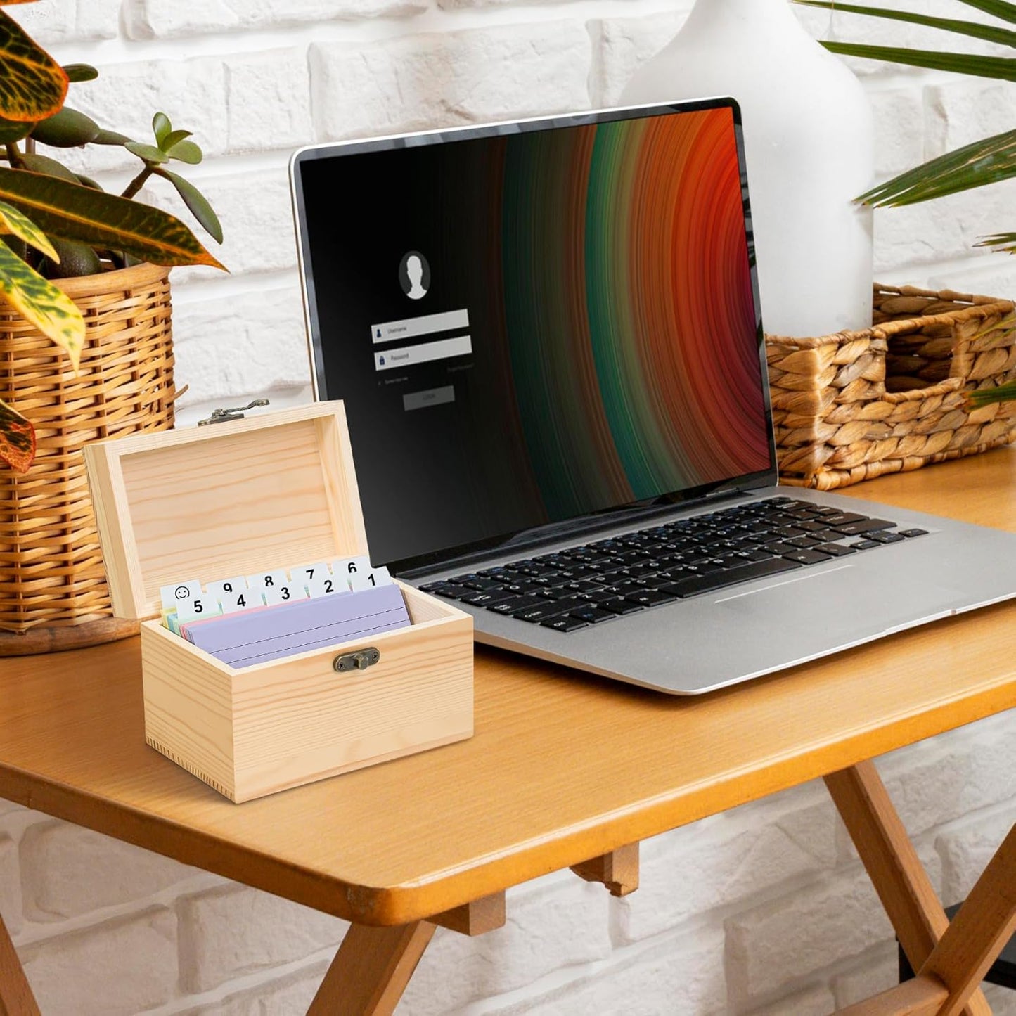 MOBYKE Index Card Holder 3x5, 100 Pcs Heavy-Duty Index Card Business Card Organizer Wooden Recipe Box with Dividers Flash Card Holder with 30 White Dividers, 1 Blank Sticker and 1 Letter Sticker